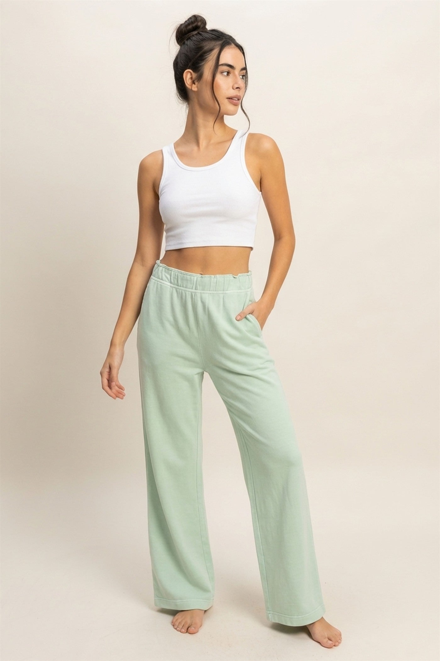 Wholesale High Waist Flare Pants Pants DZ24C346-D MINT DOUBLE ZERO