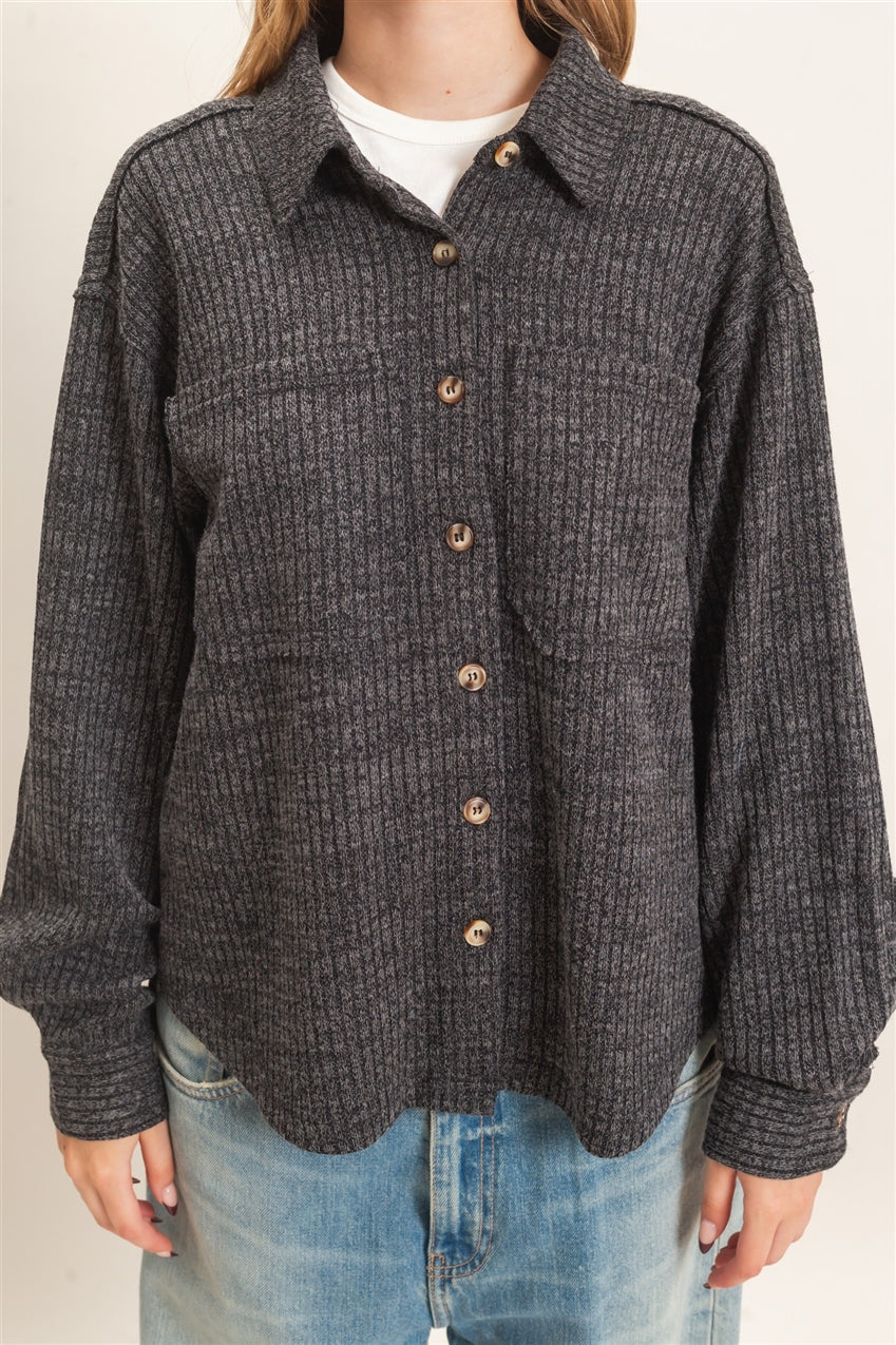 Wholesale Corduroy Button-Up Shirt Shirts HF26F138 BLACK HYFVE