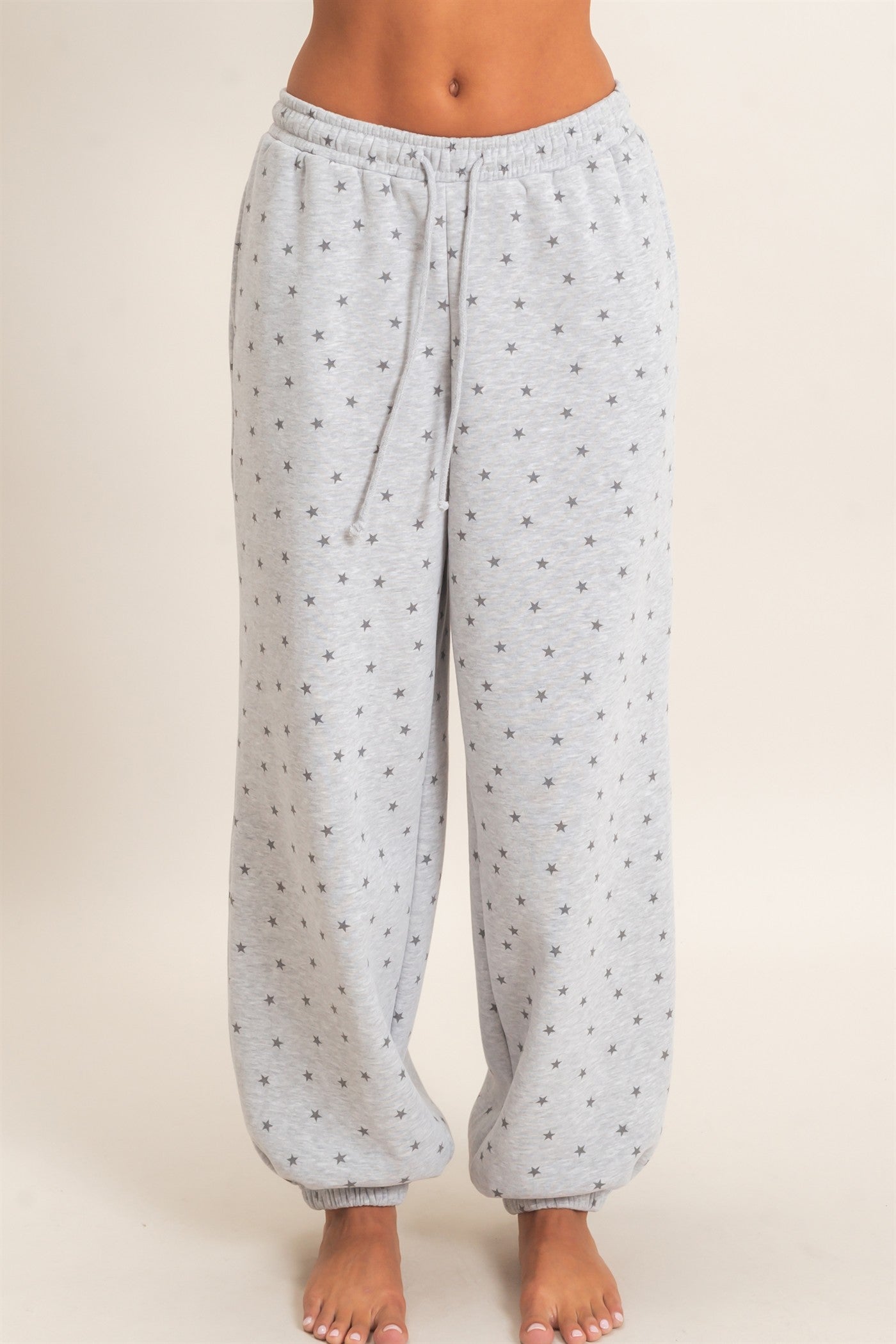 Wholesale Star Print Elastic Waist Jogger Pants Joggers DZ26E287 HEATHER GRAY DOUBLE ZERO