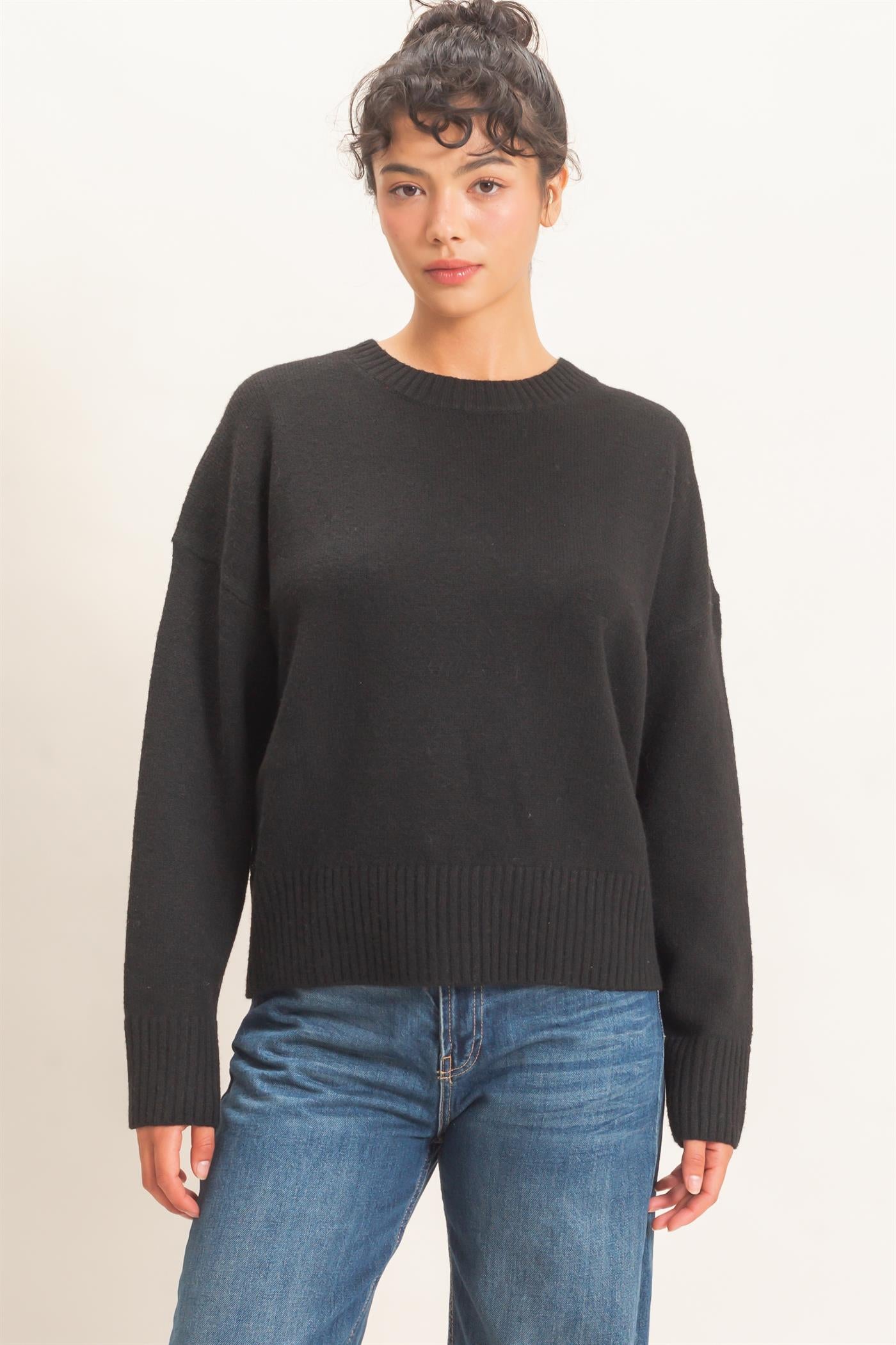 Wholesale Relaxed Fit Crew Neck Sweater Sweaters DZ26E956 BLACK DOUBLE ZERO