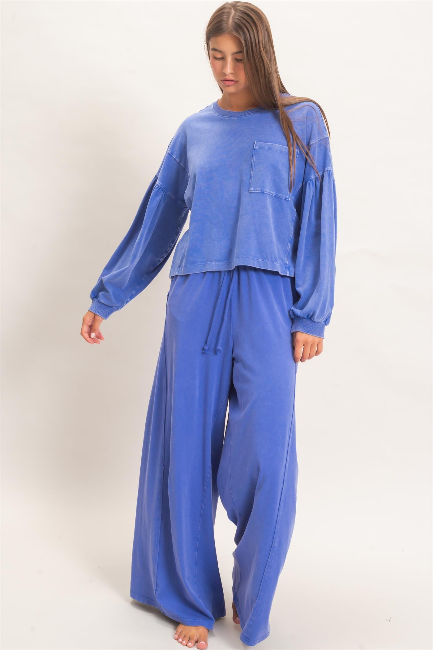 Wholesale Wide Leg Mineral Wash Pants Pants DZ26F406 COBALT DOUBLE ZERO