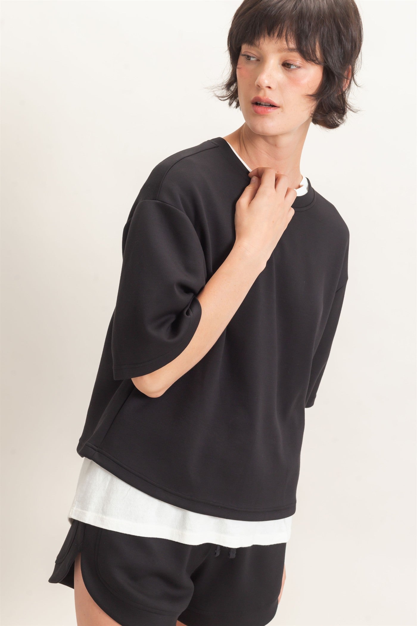 Wholesale Loose Fit Crew Neck Short Sleeve Top Clothing Tops DZ26C965 BLACK DOUBLE ZERO