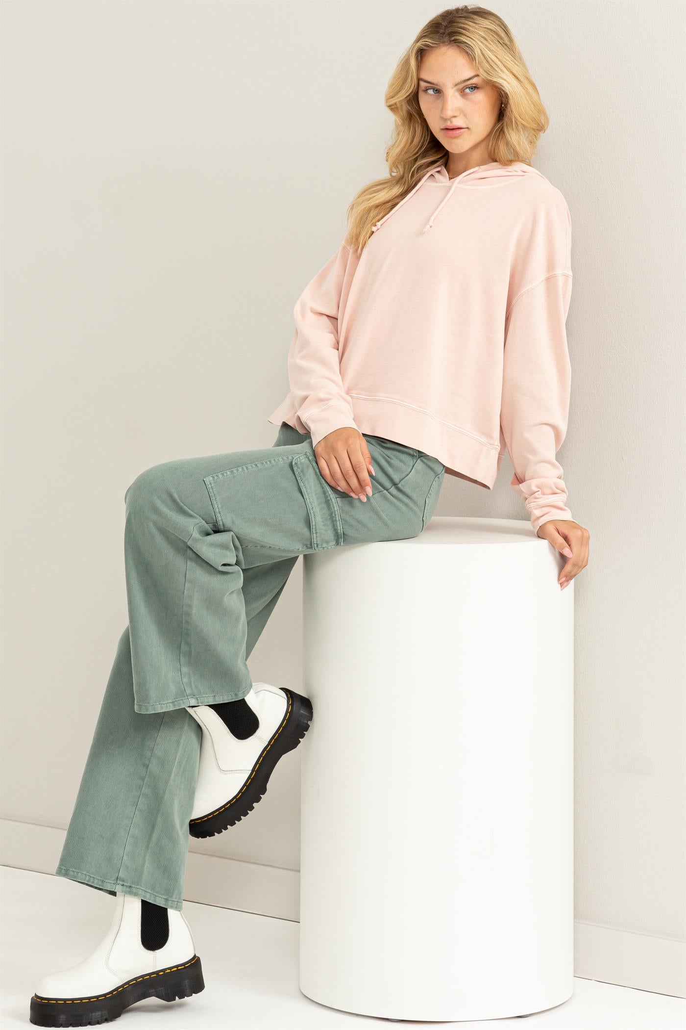 Wholesale Long Sleeve Drawstring Hoodie Clothing Tops DZ23E999 DUSTY PINK DOUBLE ZERO