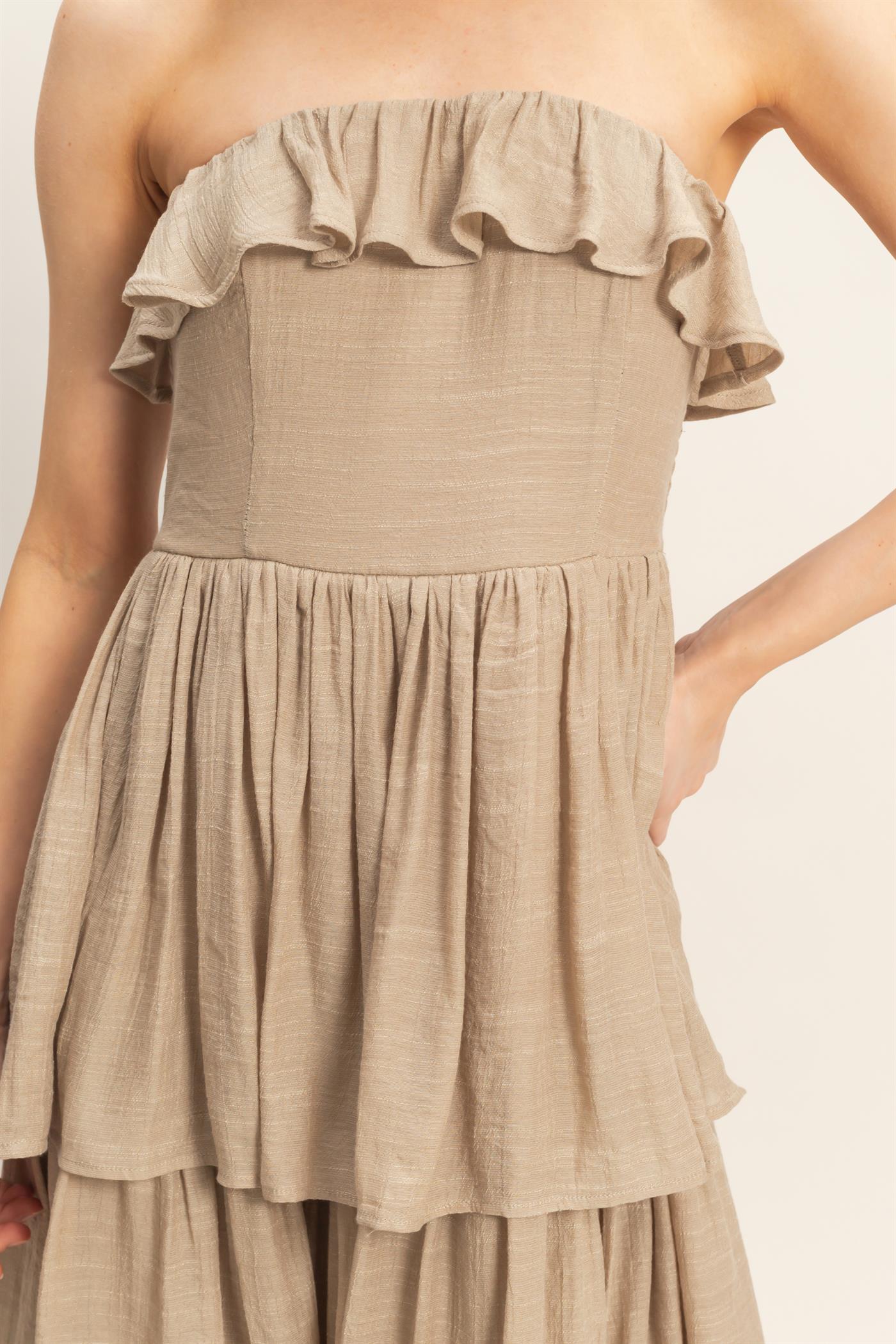 Wholesale Tiered Strapless Ruffle Dress Dresses HF26A616-D TAUPE HYFVE