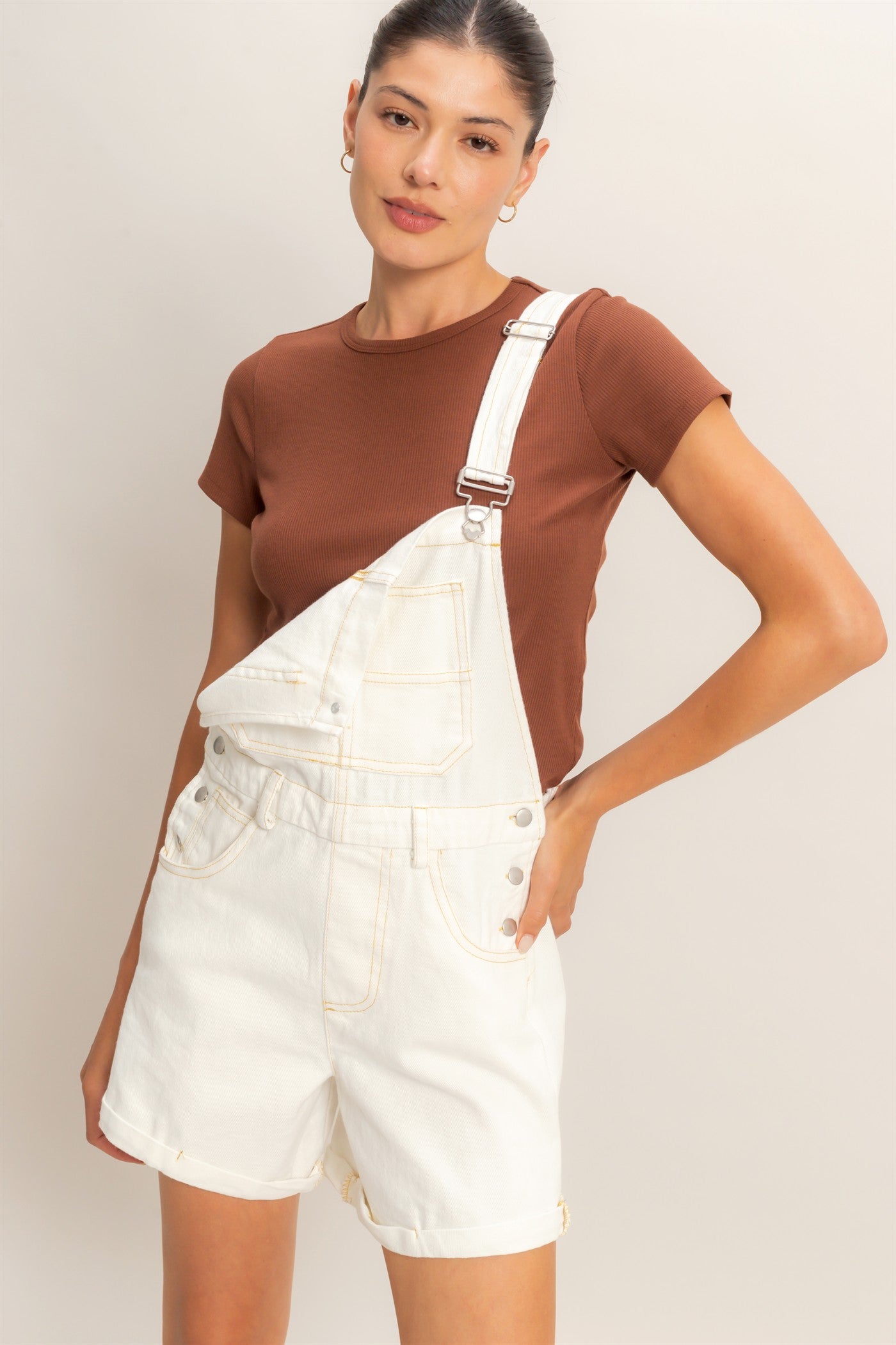 Wholesale Denim Cross Back Overalls Clothing HF26A571 WHITE DENIM HYFVE