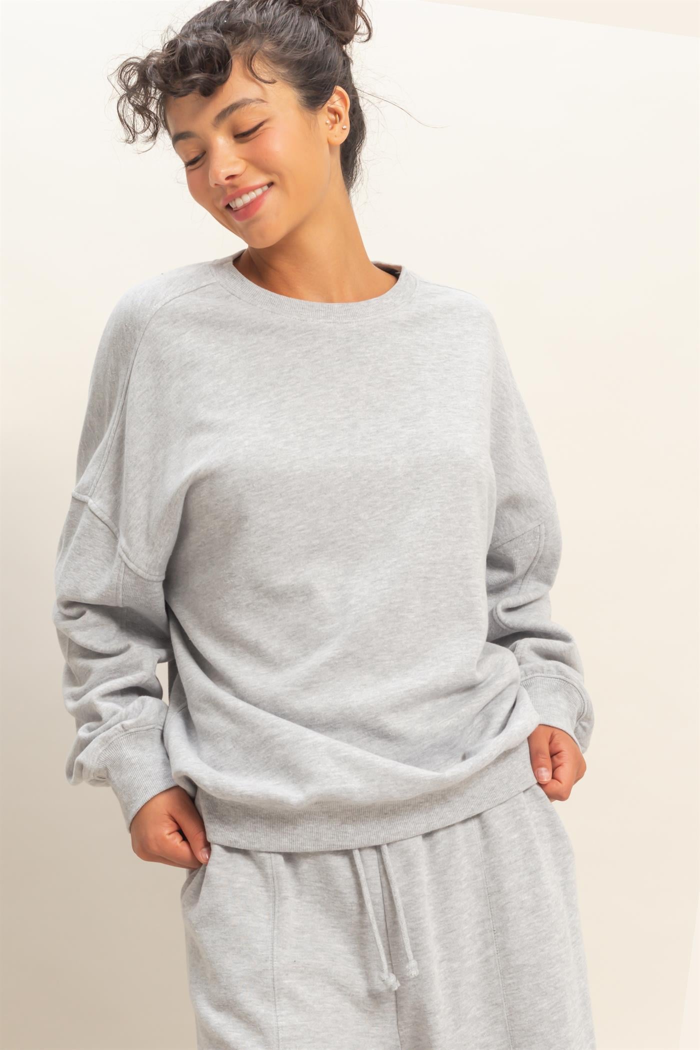 Wholesale Acid Wash Oversized Sweatshirt Sweatshirts DZ26A984 HEATHER GRAY DOUBLE ZERO