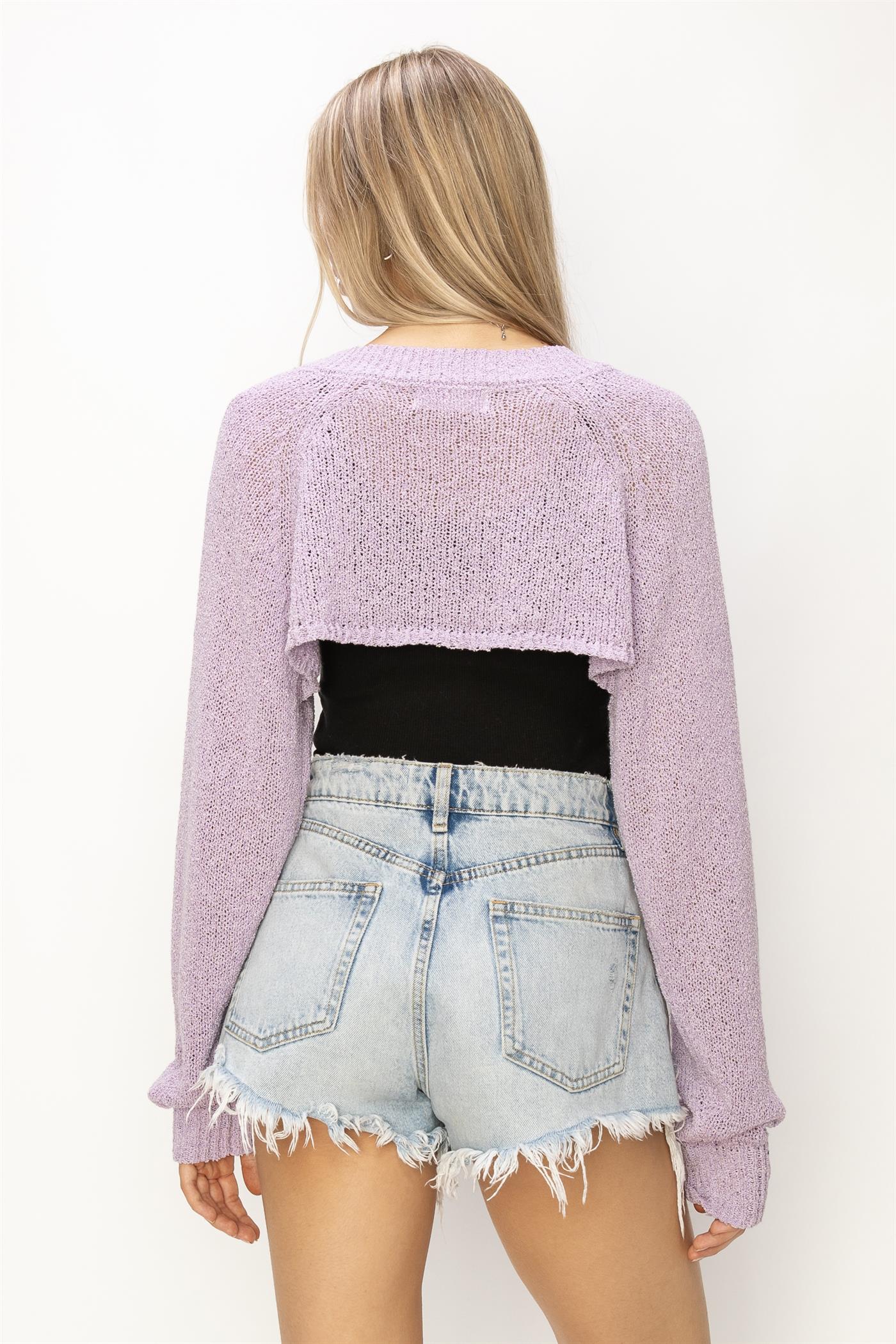 Wholesale Essential Long Sleeve Knit Bolero Clothing Tops DZ24C131 LAVENDER DOUBLE ZERO