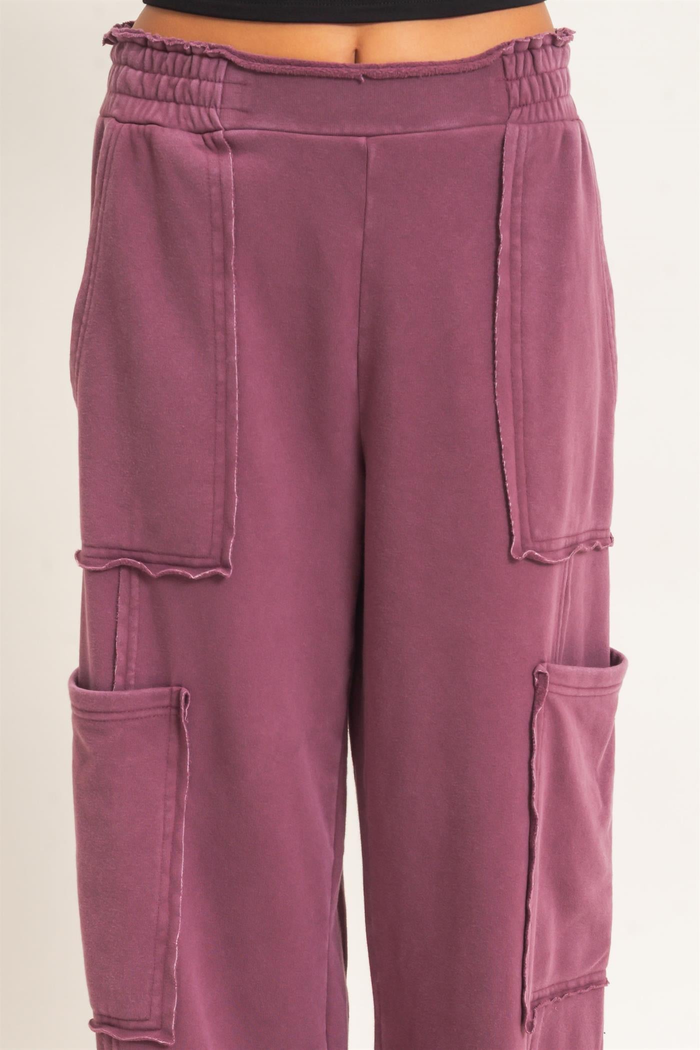 Wholesale Mineral Wash Cargo Pocket Pants Pants DZ26C963 DARK CHERRY DOUBLE ZERO