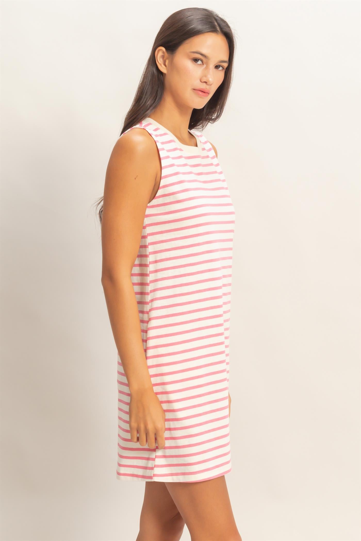 Wholesale Striped Sleeveless Mini Dress Dresses DZ26C068 PINK DOUBLE ZERO