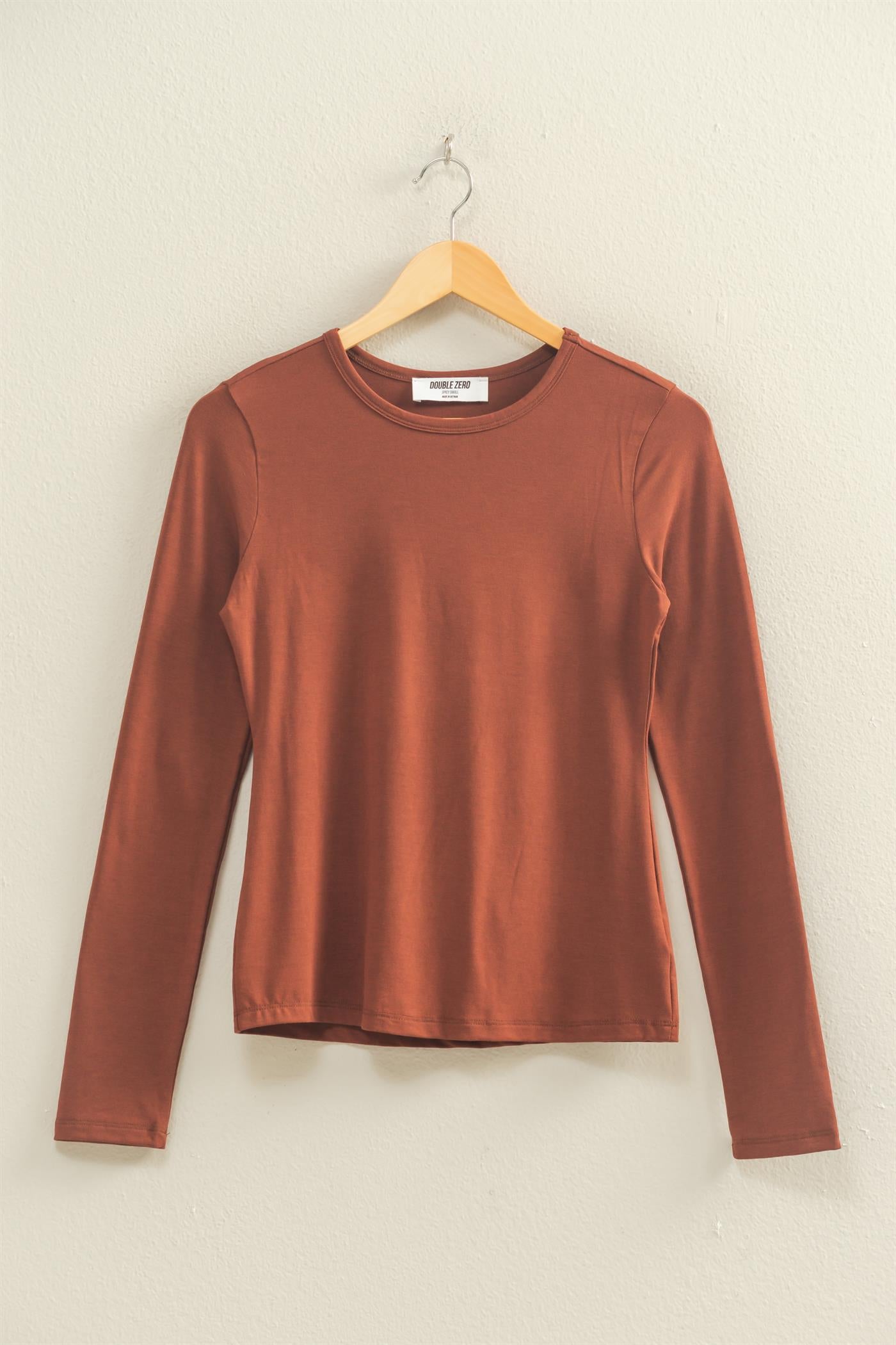 Wholesale Basic Long Sleeve Crew Neck Top Clothing Tops DZ25C950 CHESTNUT DOUBLE ZERO