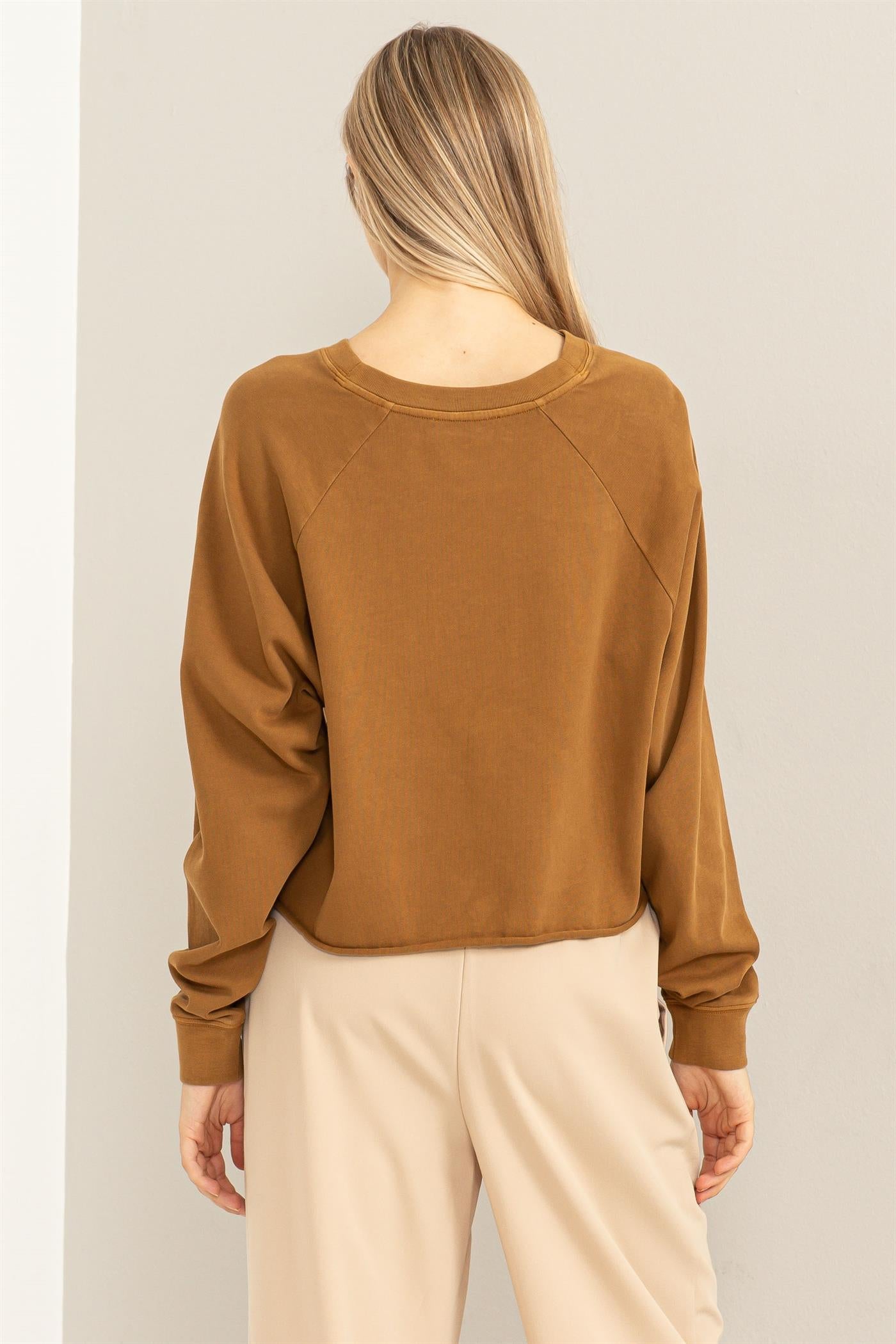 Wholesale Raglan Long Sleeve Top Clothing Tops DZ23G286 PALE BROWN DOUBLE ZERO