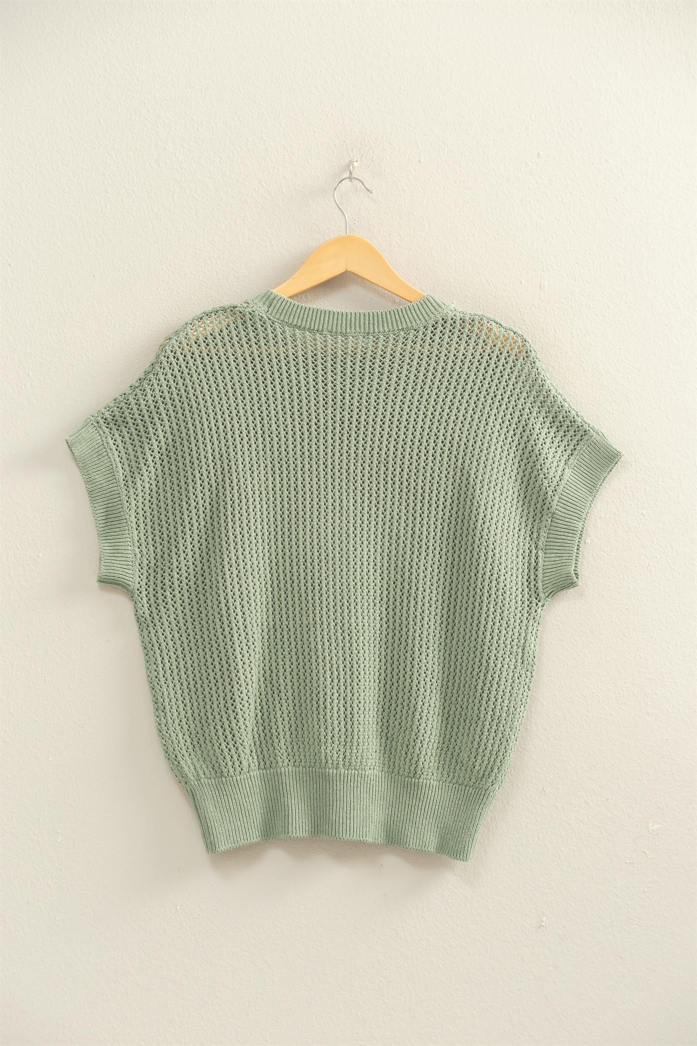 Wholesale Open-Knit Dolman Sleeve Top Clothing Tops DZ26A334 SAGE GREEN DOUBLE ZERO
