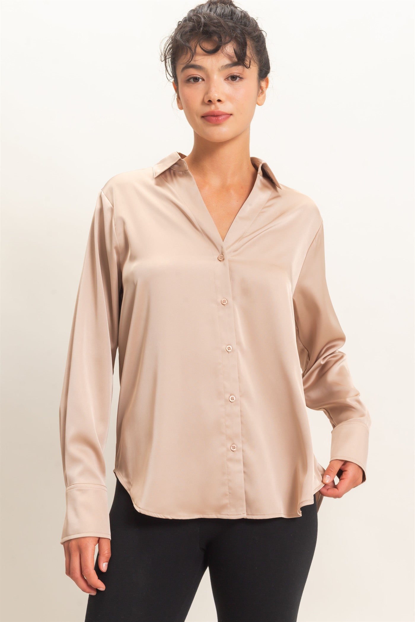 Wholesale Satin Button-Down Shirts Shirts DZ26E265 DARK TAUPE DOUBLE ZERO