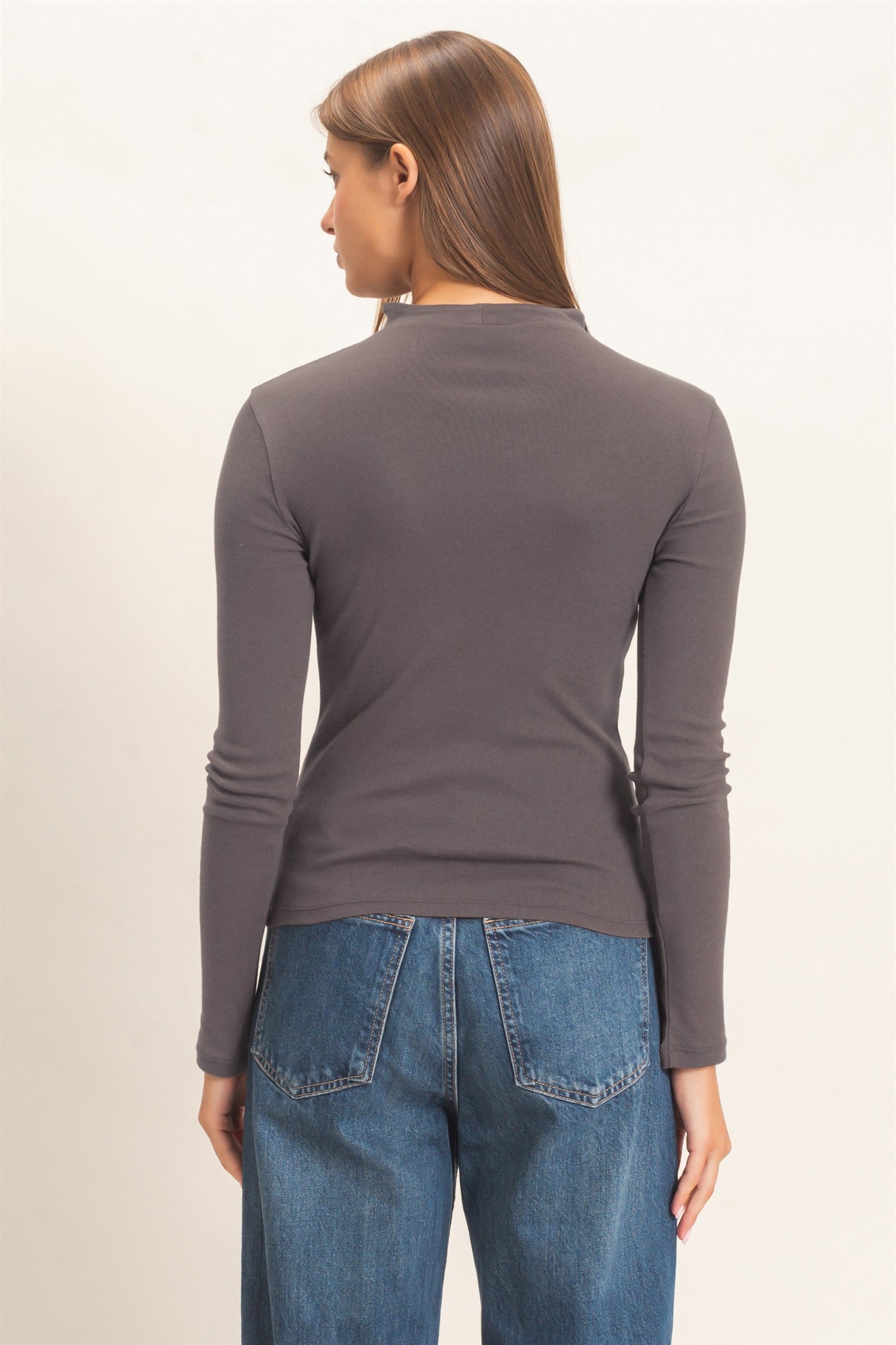 Wholesale Mock Neck Long Sleeve Top Clothing Tops DZ26F281 CHARCOAL DOUBLE ZERO