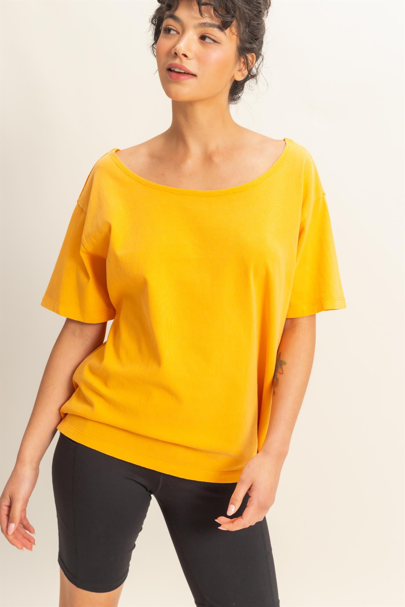 Wholesale Boat Neck Short Sleeve Basic Tee Clothing Tops DZ25E242 ORANGE DOUBLE ZERO