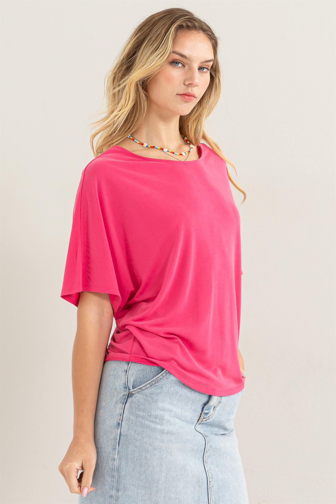 Wholesale D-Elbow Length Dolman Sleeve Top Clothing Tops DZ24C199-D RASPBERRY DOUBLE ZERO