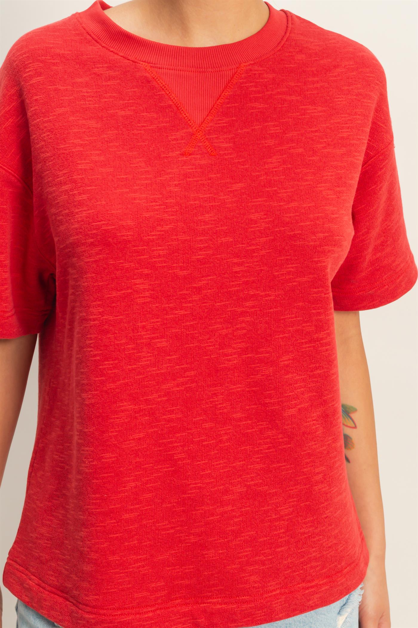 Wholesale Crew Neck Short Sleeve Top Clothing Tops DZ26A891 RED DOUBLE ZERO