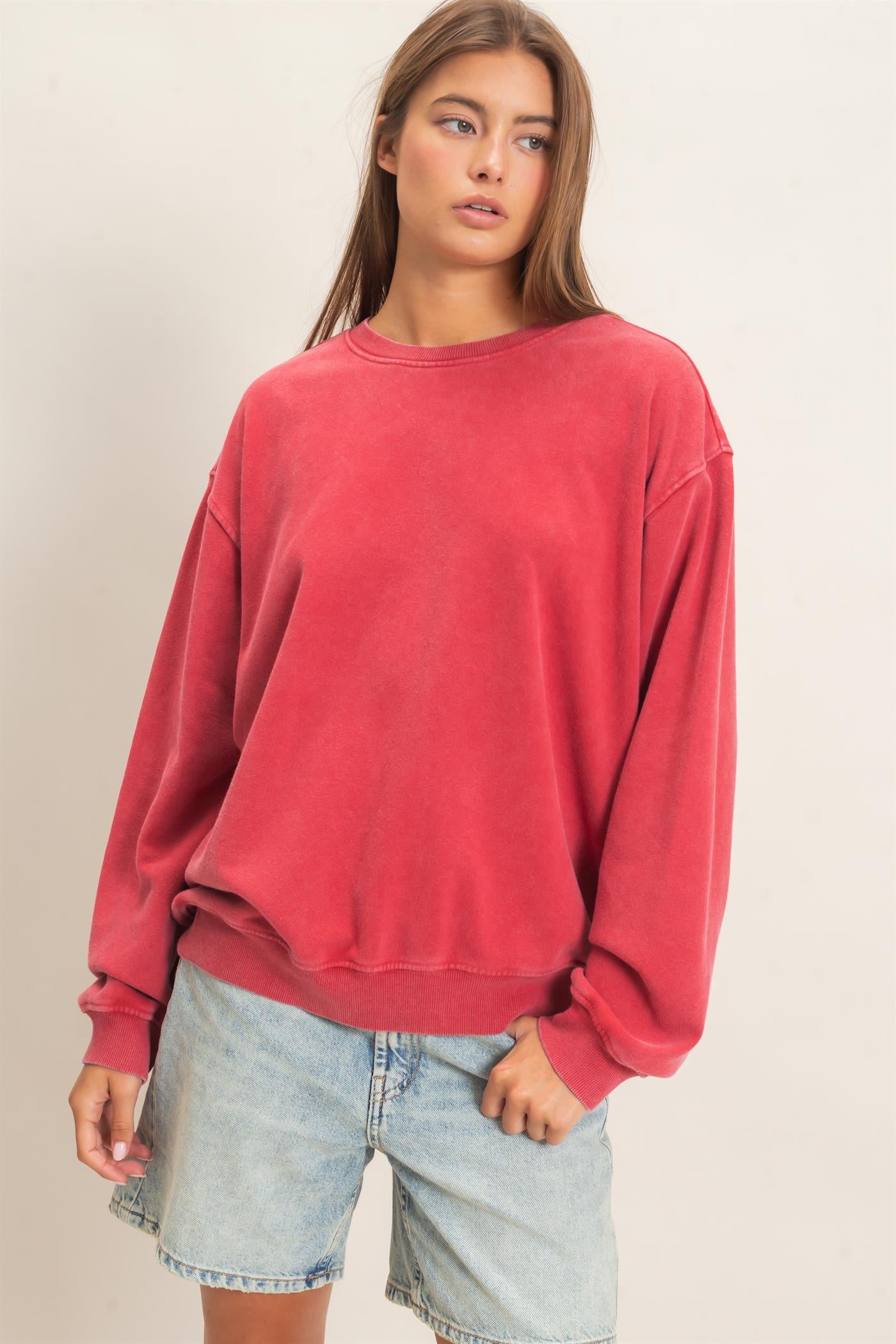 Wholesale Mineral Wash Crew Neck Sweatshirt Sweatshirts DZ26E990 DARK RED DOUBLE ZERO