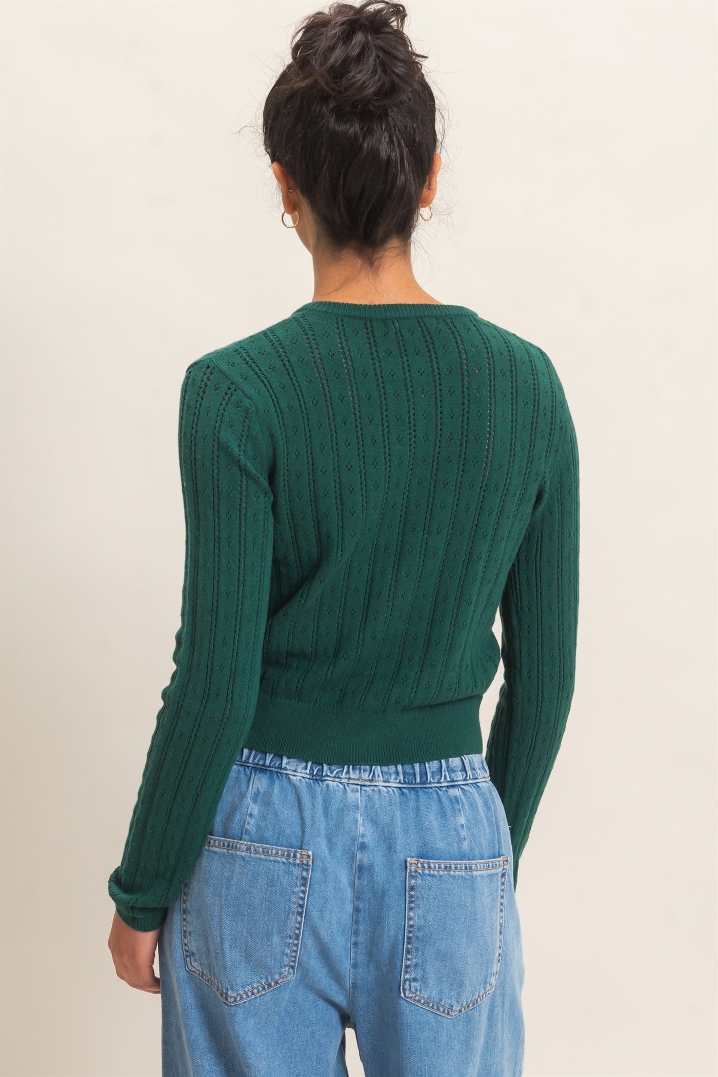 Wholesale Pointelle Button-Down Cardigan Cardigans DZ26E302 DARK GREEN DOUBLE ZERO