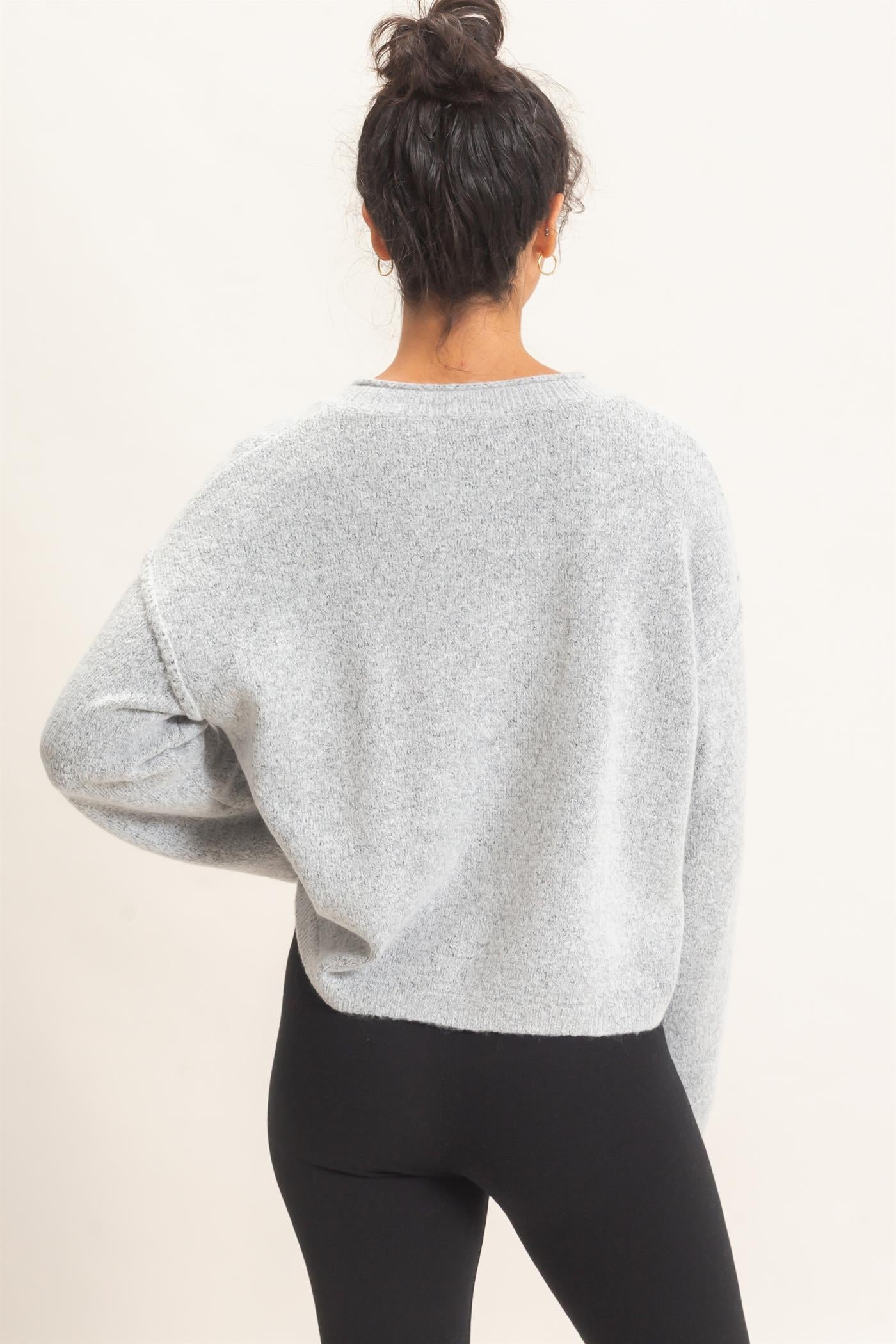 Wholesale Crew Neck Loose Fit Cardigan Cardigans DZ26E269 HEATHER GRAY DOUBLE ZERO