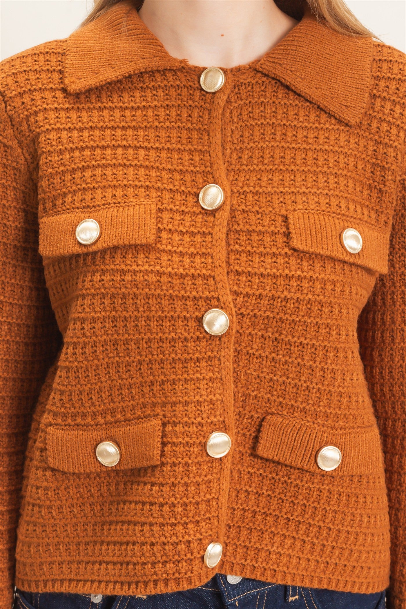 Wholesale Textured Collared Sweater Jacket Cardigans HF26F190 CAMEL HYFVE
