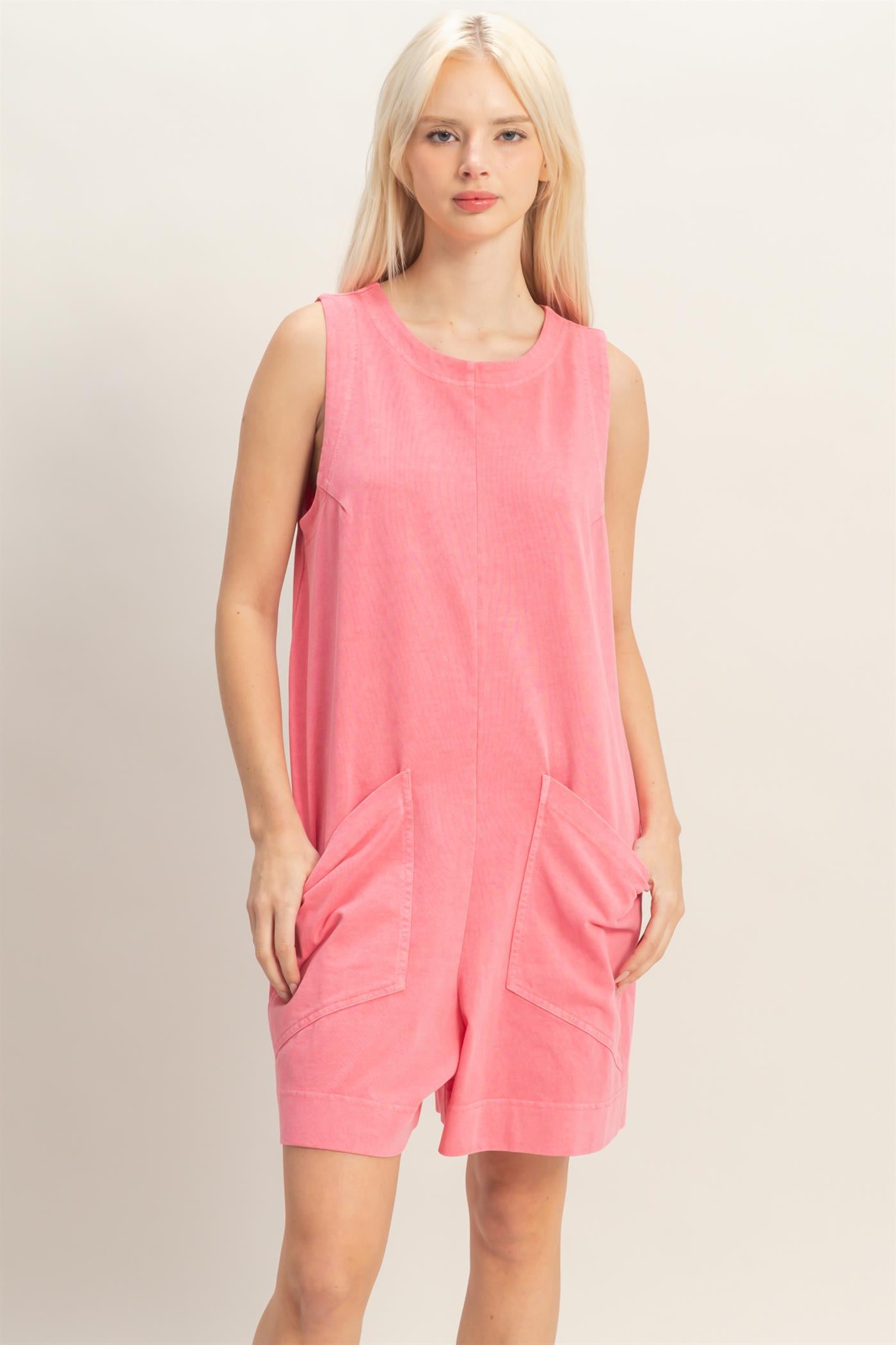 Wholesale Pocket Detail Sleeveless Romper Clothing DZ26A327 TAFFY PINK DOUBLE ZERO