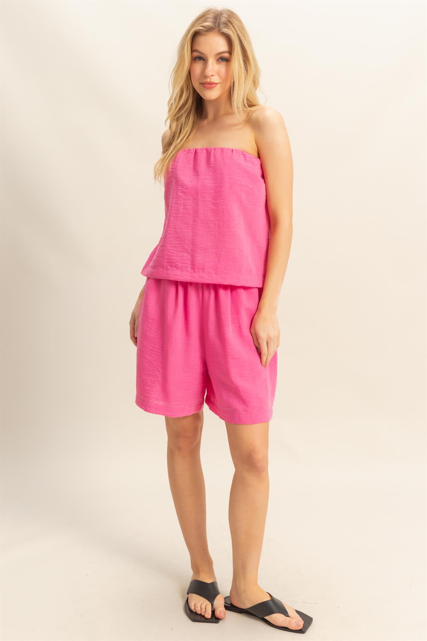 Wholesale Tube Top And Flowy Shorts Set Clothing HF25A273-SET MAGENTA HYFVE