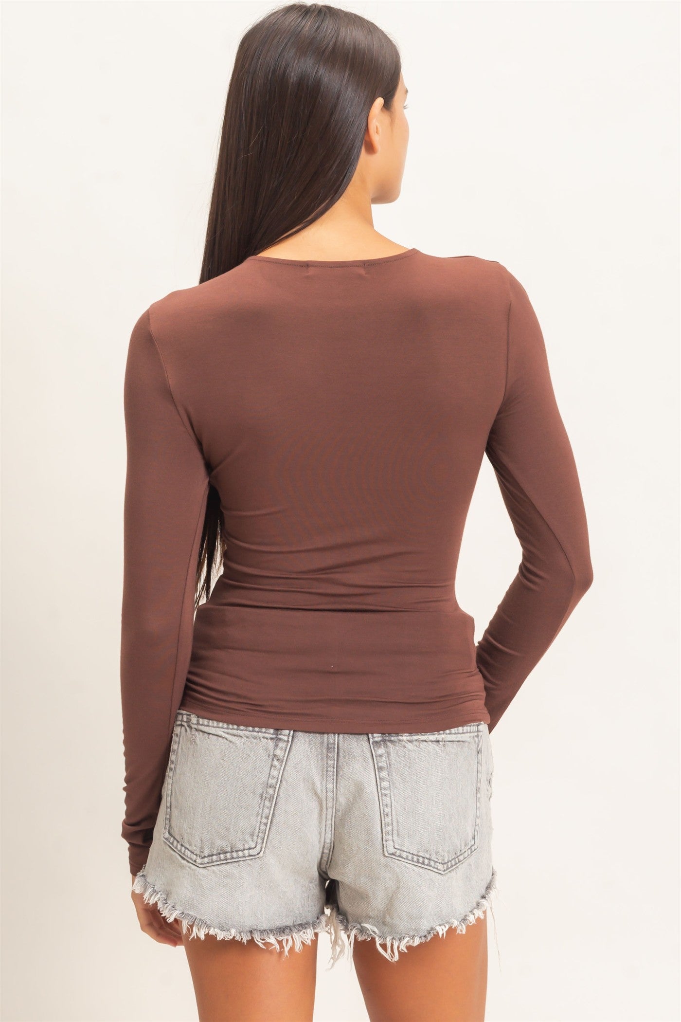 Wholesale Crew Neck Long Sleeve Top Clothing Tops DZ26E978 DARK BROWN DOUBLE ZERO