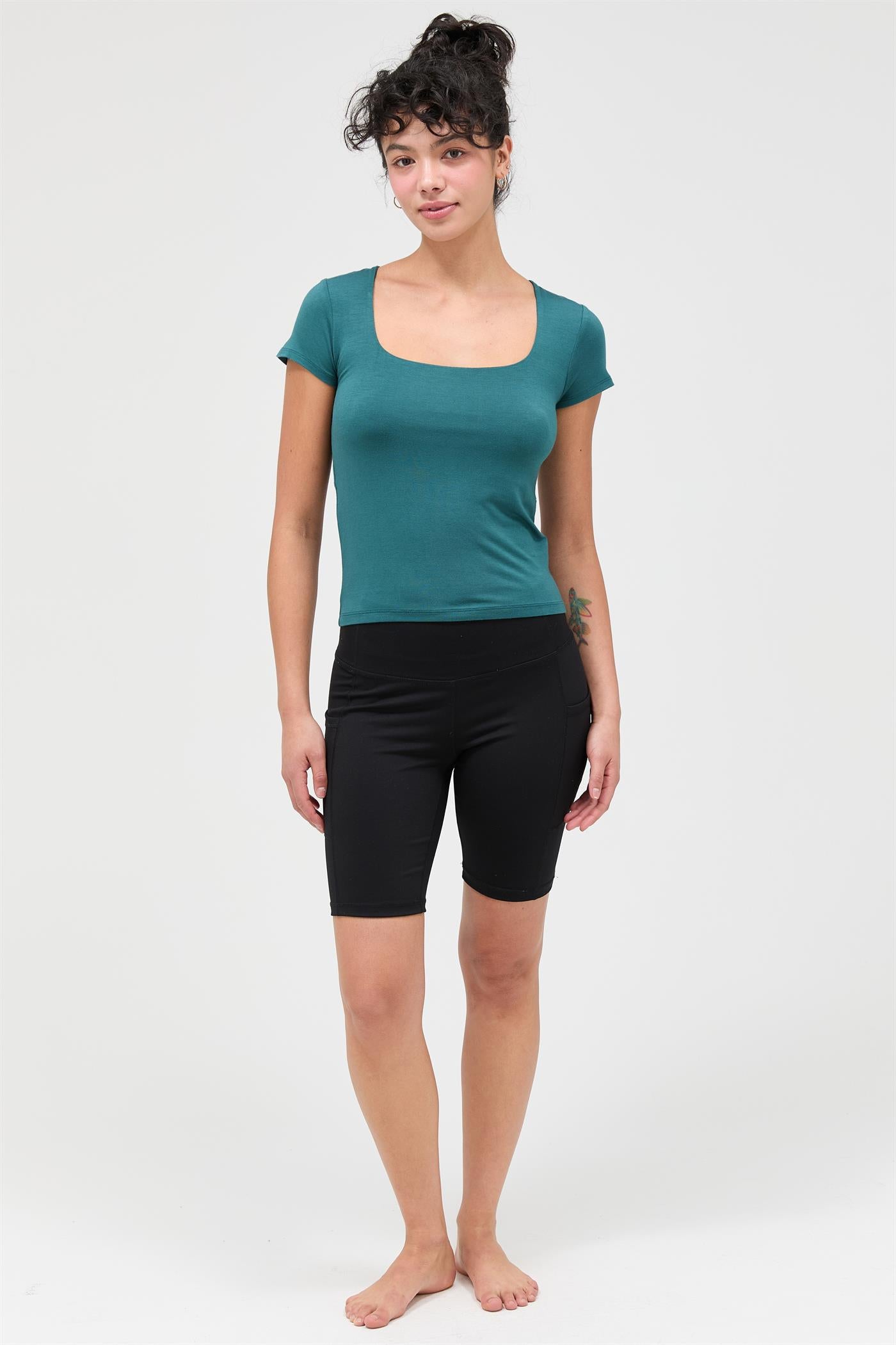 Wholesale Square Neck Cap Sleeve Top Clothing Tops DZ26A983 DARK TEAL DOUBLE ZERO