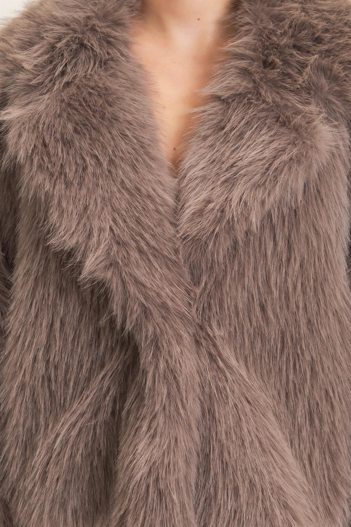 Wholesale Shawl Collar Faux Fur Jacket Outerwear HF26F207-D BROWN HYFVE