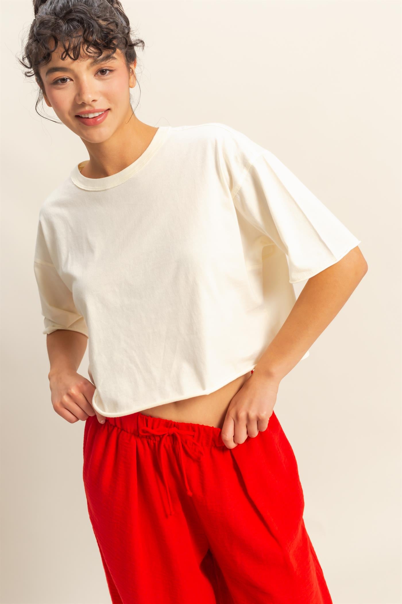 Wholesale Drop Shoulder Crew Neck Wide Fit Tee Clothing Tops DZ25A757 OFF WHITE DOUBLE ZERO