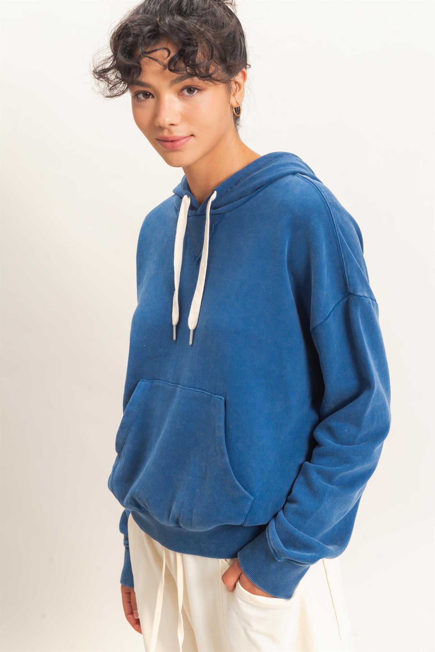 Wholesale Acid Wash Hoodie Clothing Tops DZ26E112 NAVY DOUBLE ZERO