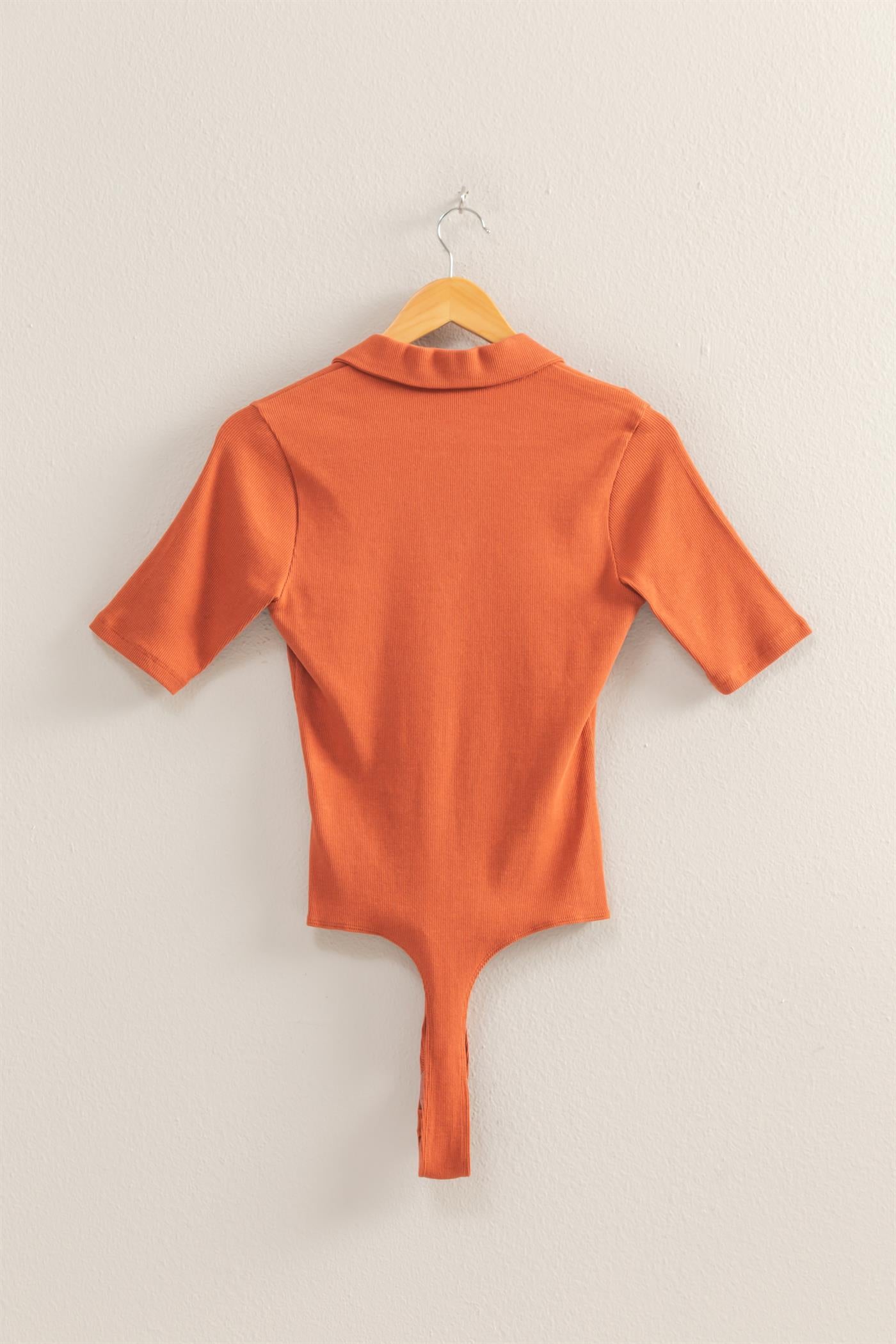 Wholesale Polo Neck Short Sleeve Bodysuit Bodysuits DZ25A777 BAKED CLAY DOUBLE ZERO