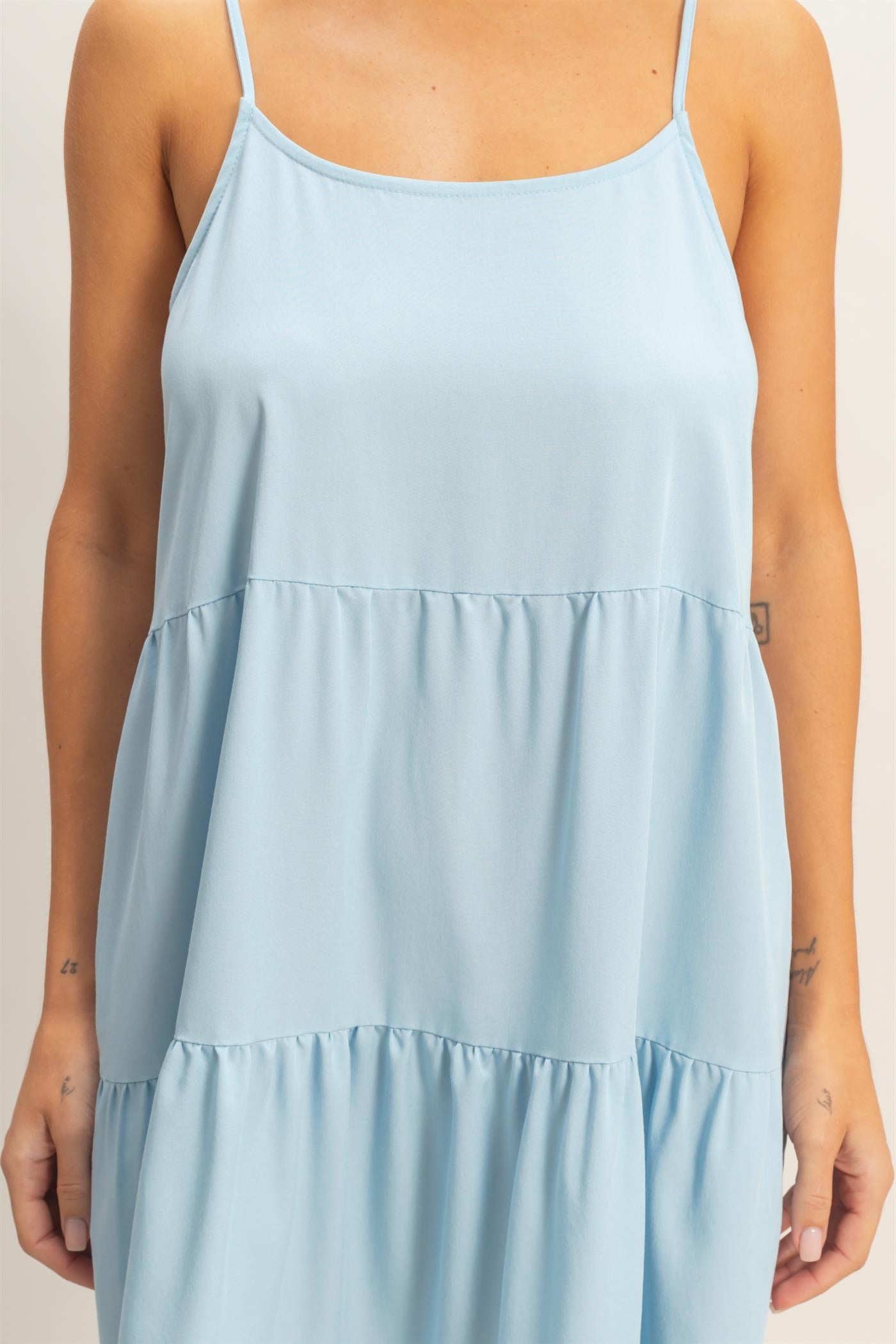 Wholesale Tiered Spaghetti Strap Dress Dresses HF26E426-D L.BLUE HYFVE