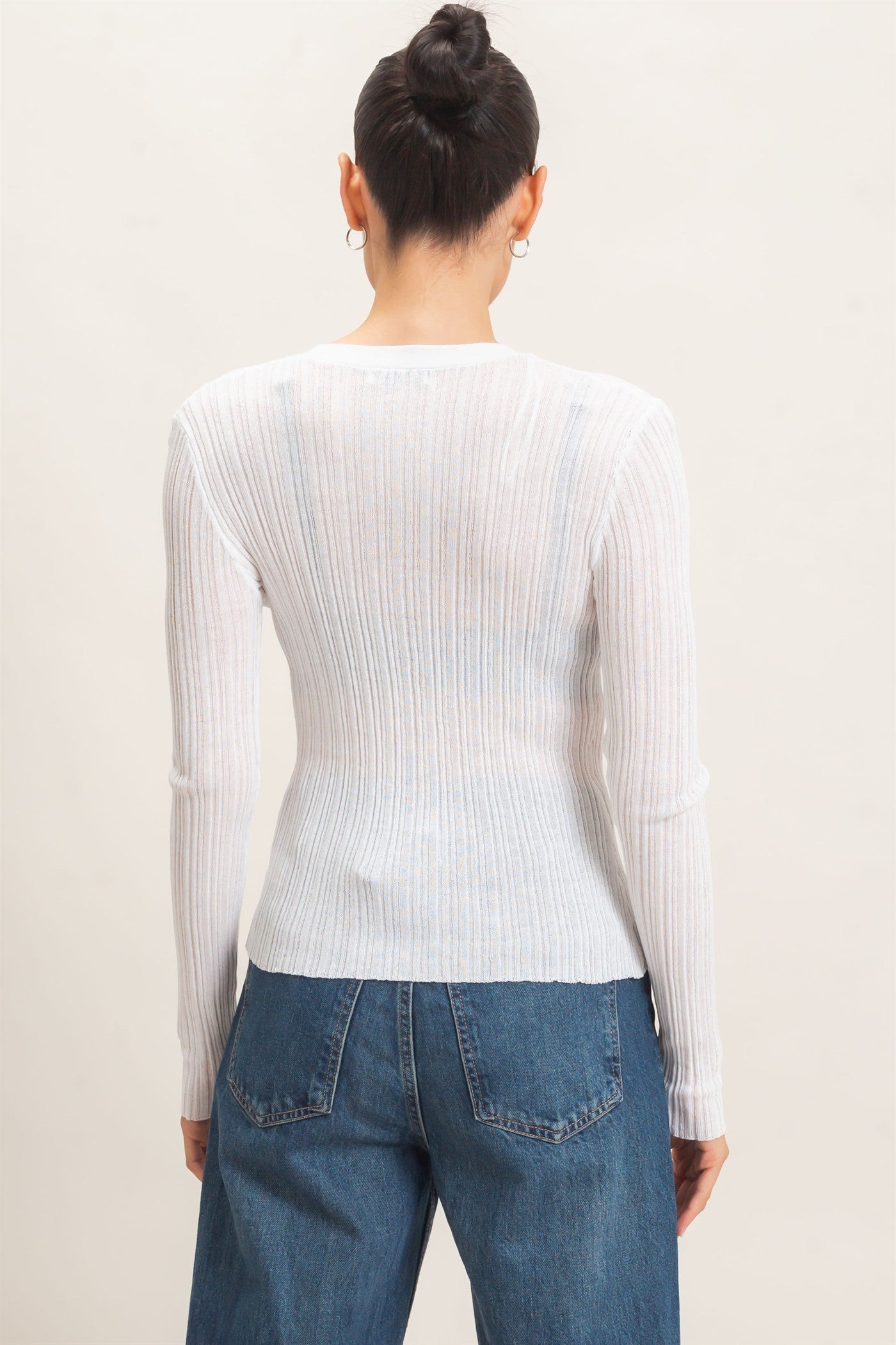 Wholesale Ribbed V-Neck Cardigan Cardigans HF26E154 WARM WHITE HYFVE