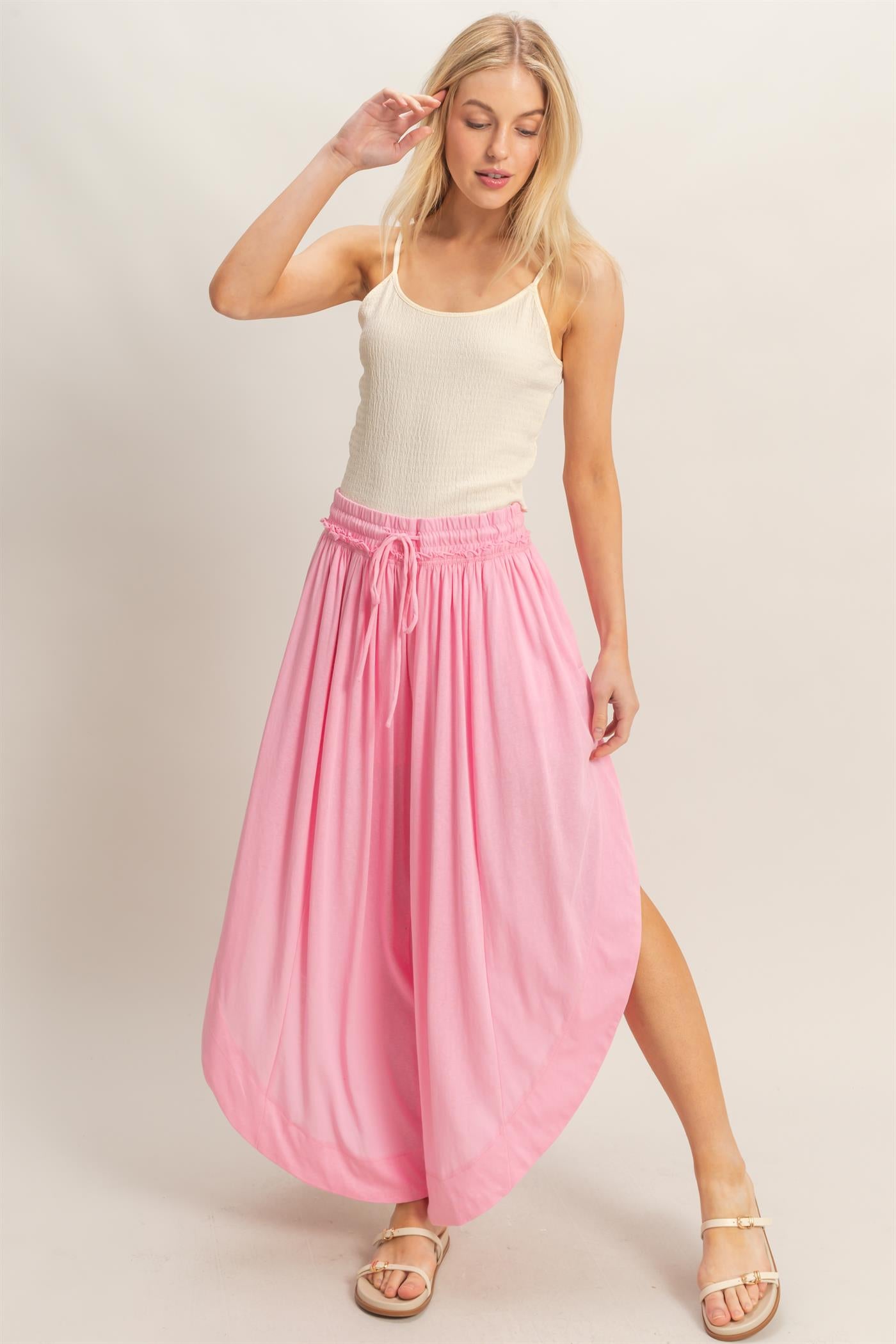 Wholesale Tulip Hem Wide-Leg Pants Pants HF26C047 PINK HYFVE