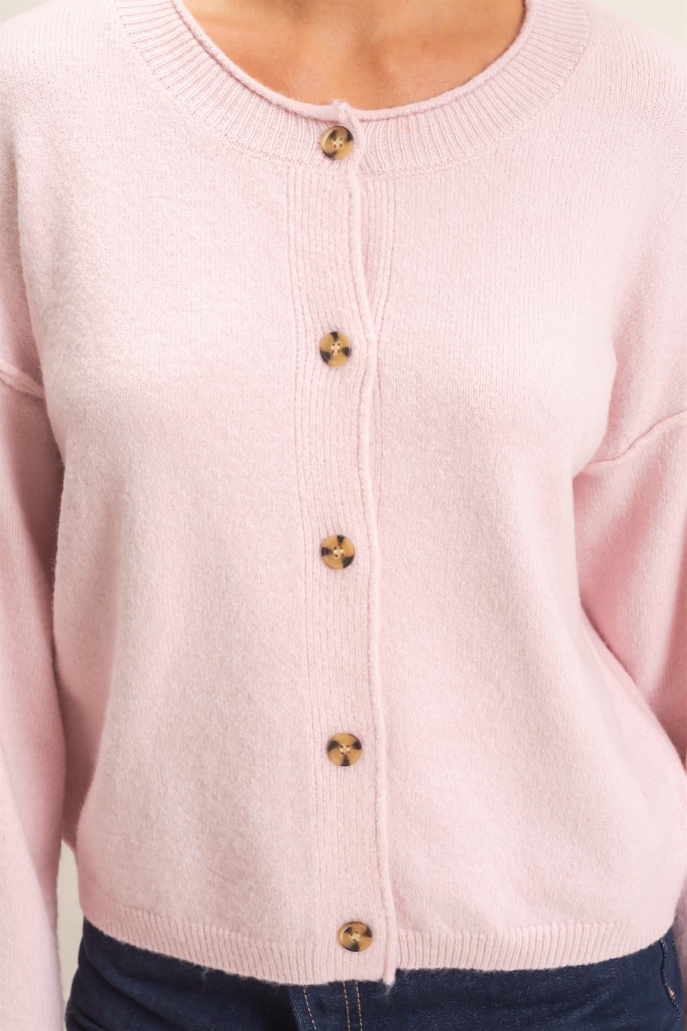 Wholesale Crew Neck Loose Fit Cardigan Cardigans DZ26E269 LIGHT PINK DOUBLE ZERO