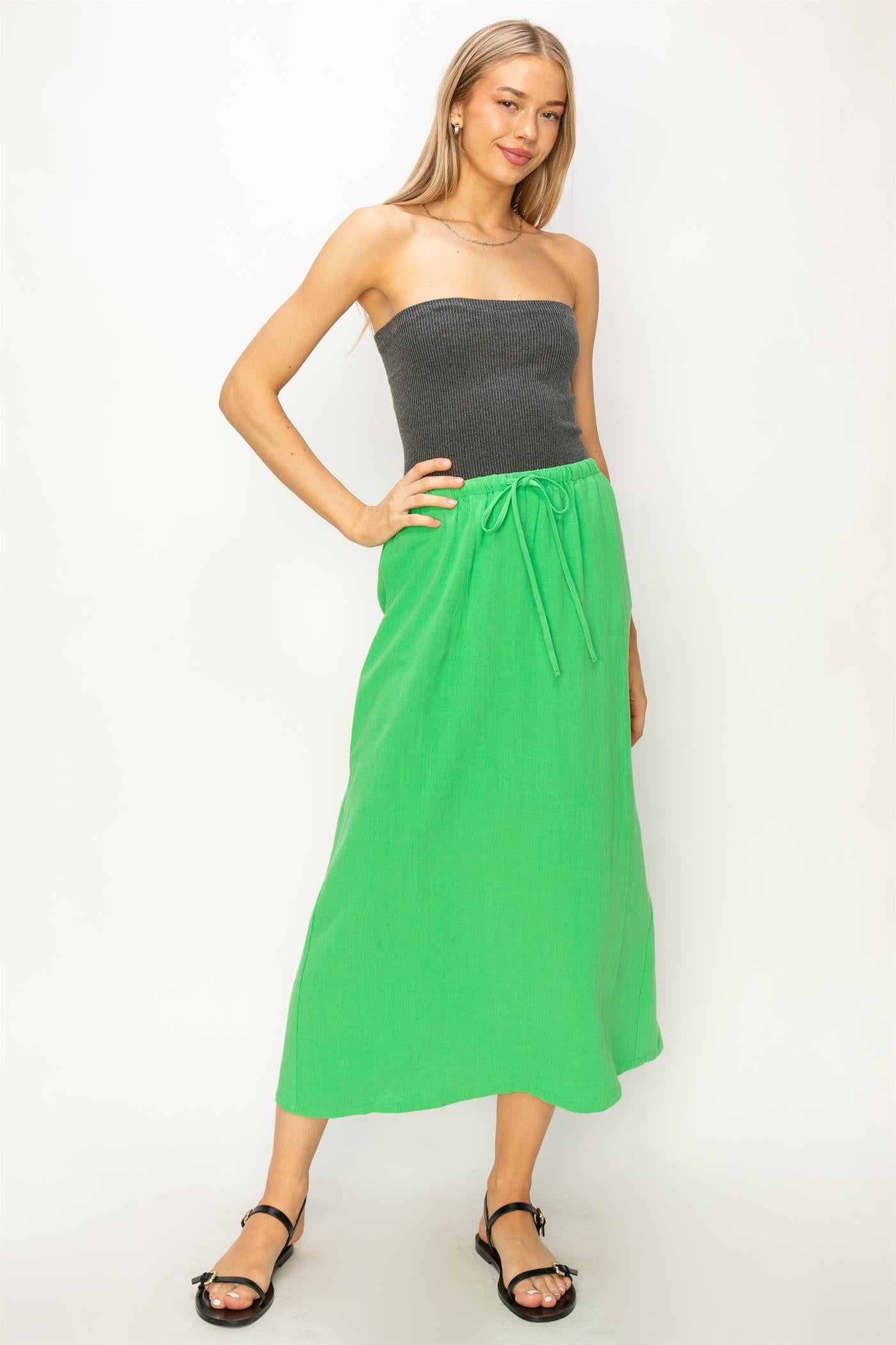 Wholesale Linen Midi Skirt Skirts DZ24A302 GREEN DOUBLE ZERO