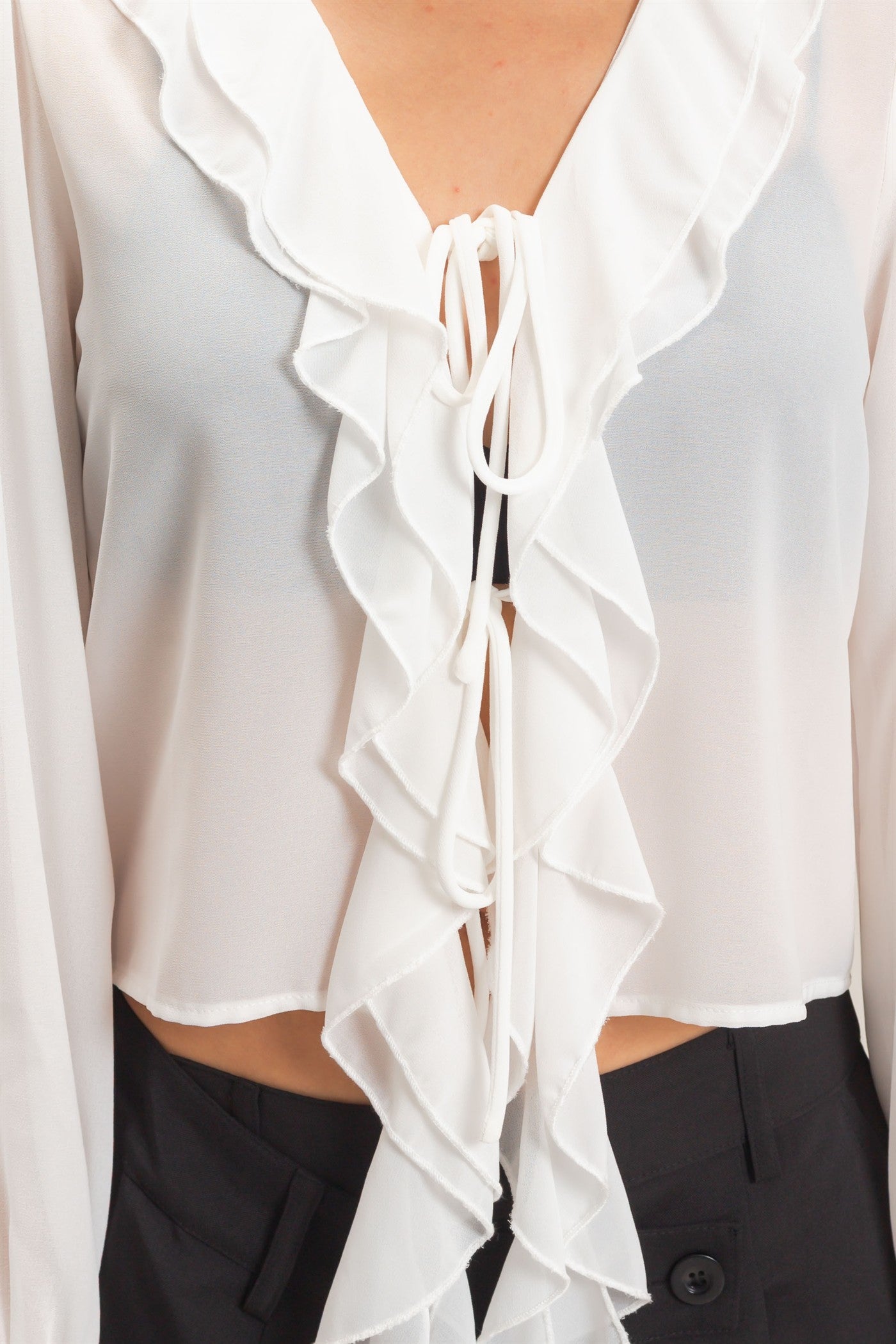 Wholesale Ruffled V-Neck Blouse Blouses HF26F066 OFF WHITE HYFVE