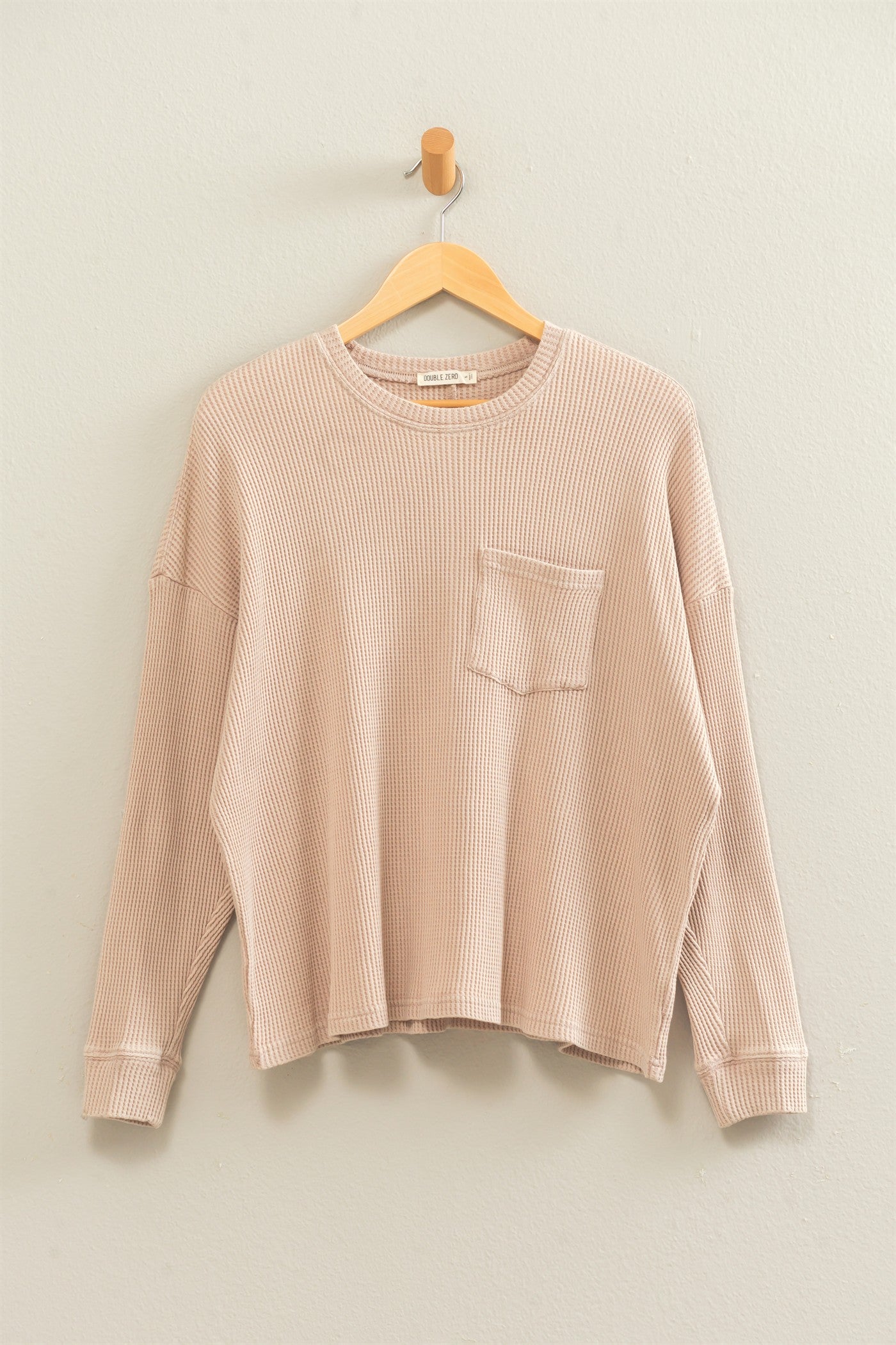 Wholesale Mineral Wash Waffle Long Sleeve Top Clothing Tops DZ26F242 LIGHT TAUPE DOUBLE ZERO