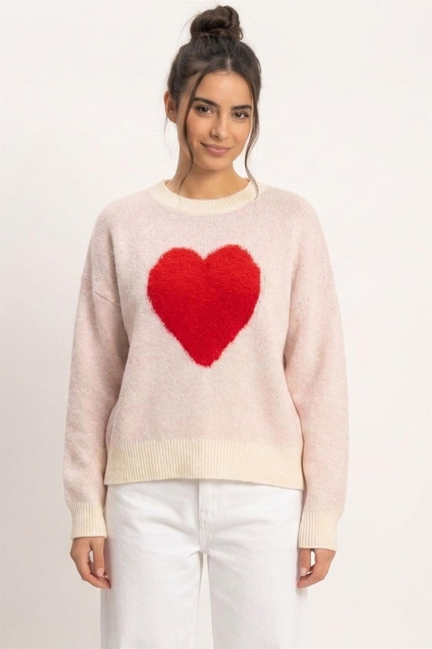 Wholesale Heart Graphic Sweater Sweaters DZ26E430 CREAM DOUBLE ZERO