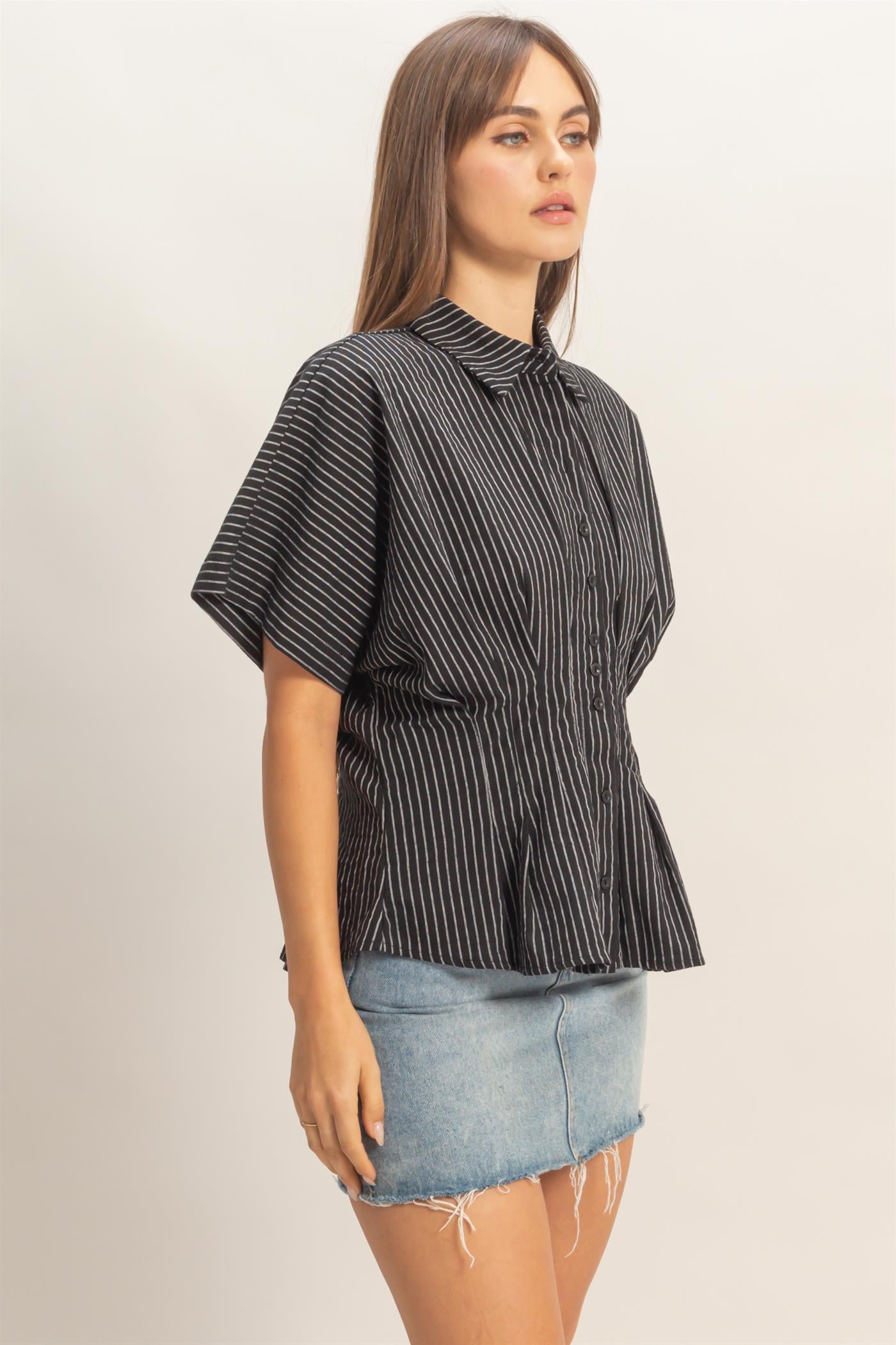 Wholesale Pleated Button-Up Shirt Shirts HF26A092 BLACK DOUBLE ZERO