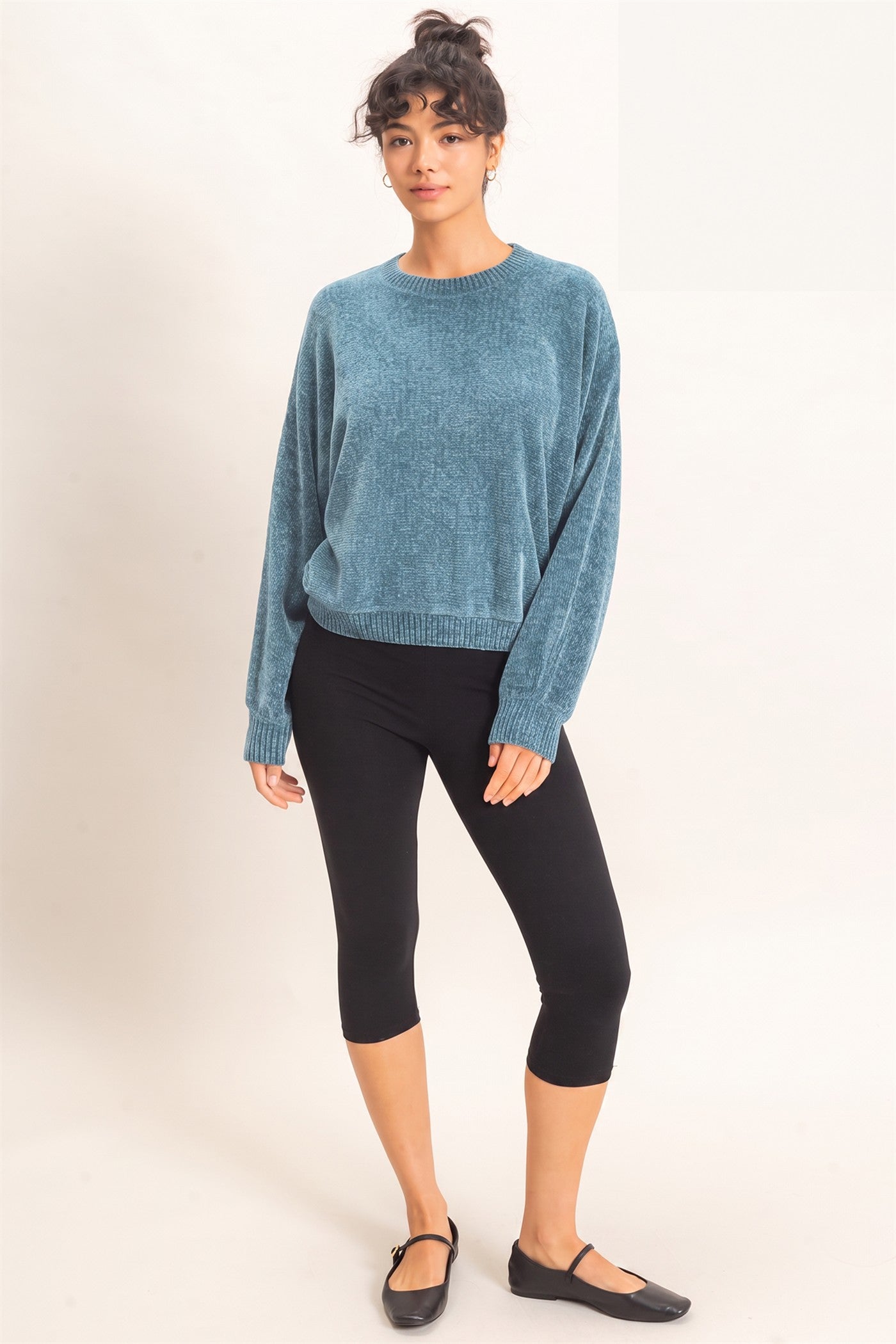 Wholesale Chenille Crew Neck Sweater Sweaters DZ26E264 DUSTY BLUE DOUBLE ZERO