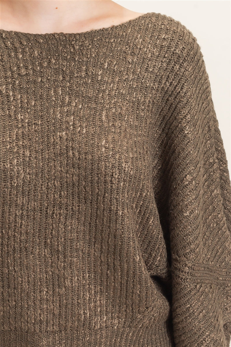 Wholesale Ribbed Boat Neck Sweater Sweaters HF26F201 OLIVE HYFVE