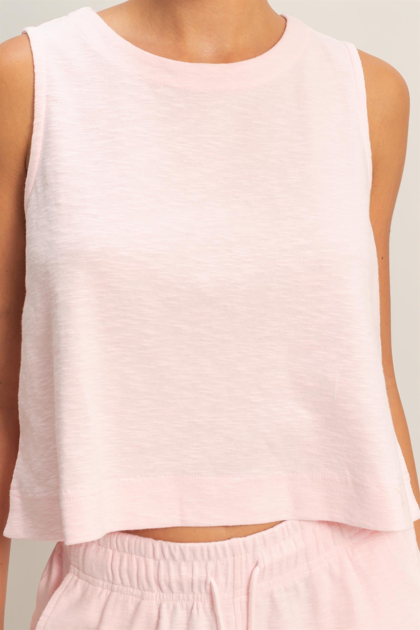 Wholesale Sleeveless Boxy Fit Crew Neck Top Clothing Tops DZ26C090 SOFT PINK DOUBLE ZERO
