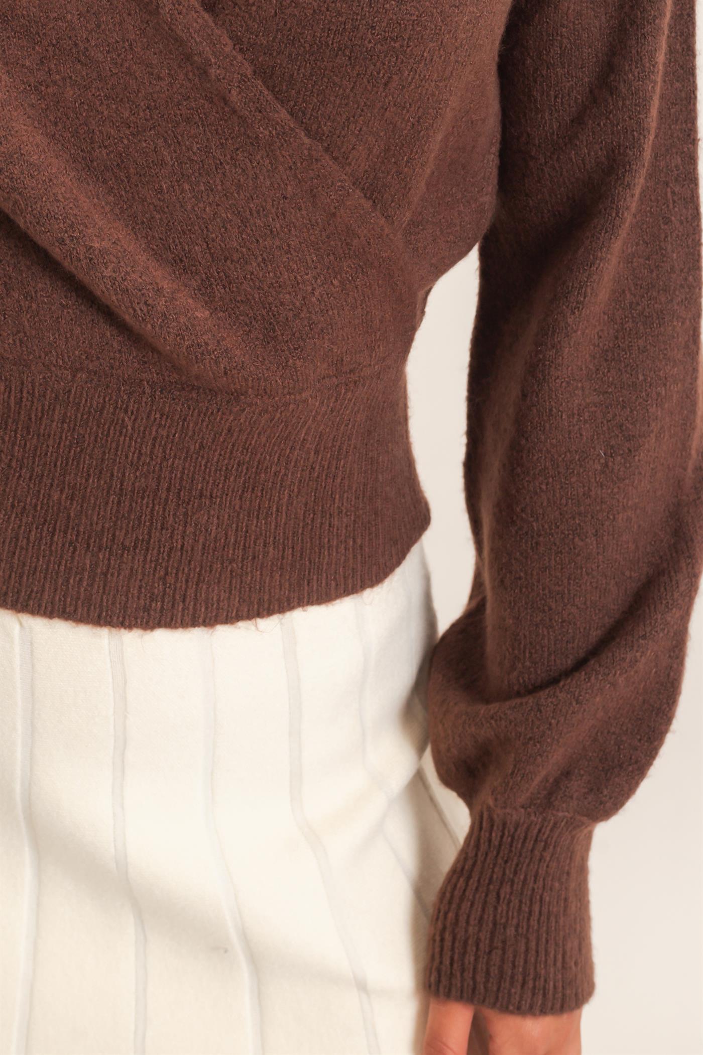 Wholesale Wrap V Neck Sweater Sweaters DZ26E948 DARK BROWN DOUBLE ZERO