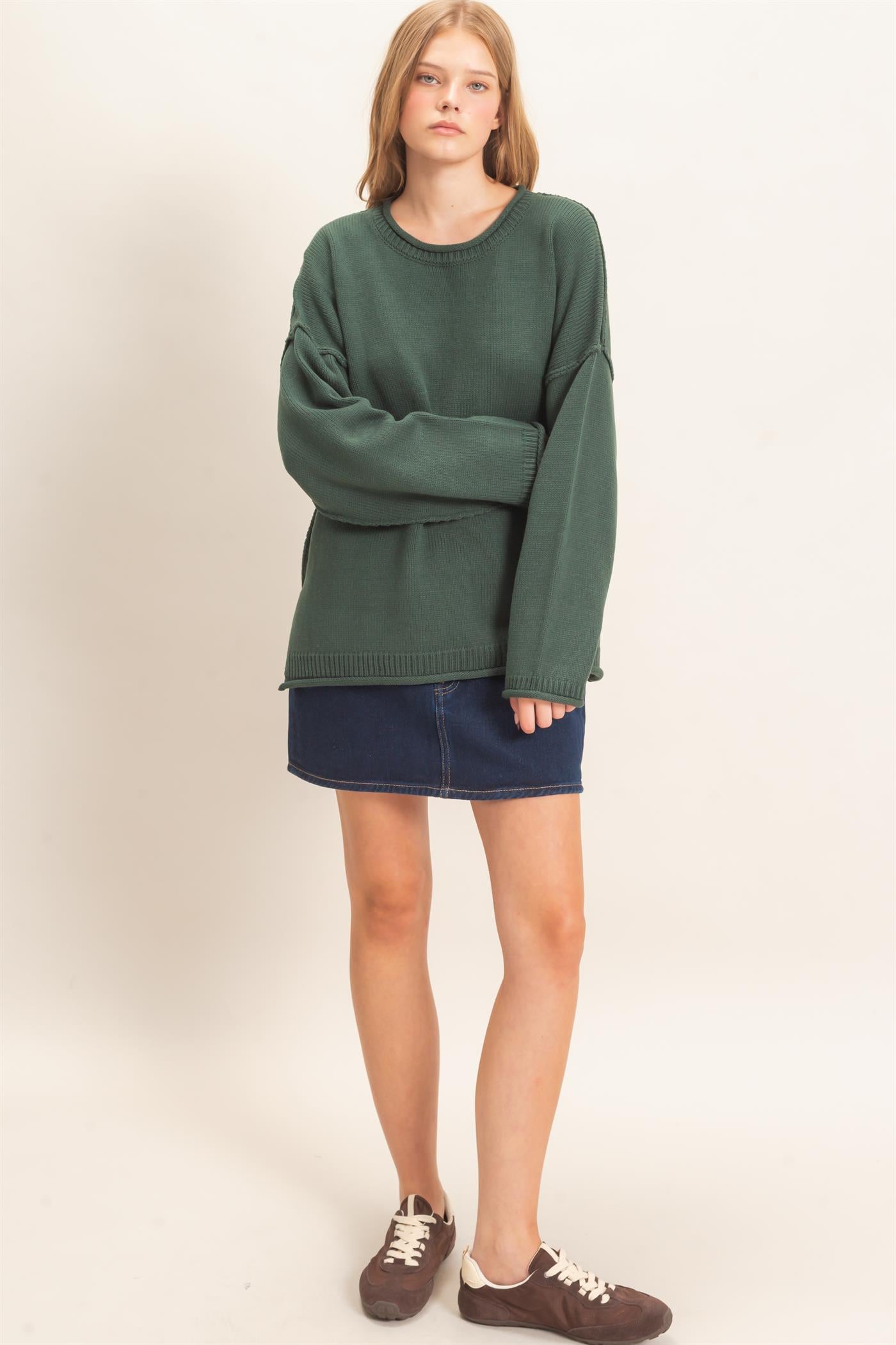 Wholesale Ribbed Crew Neck Sweater Sweaters HF26E769 HUNTER GREEN HYFVE