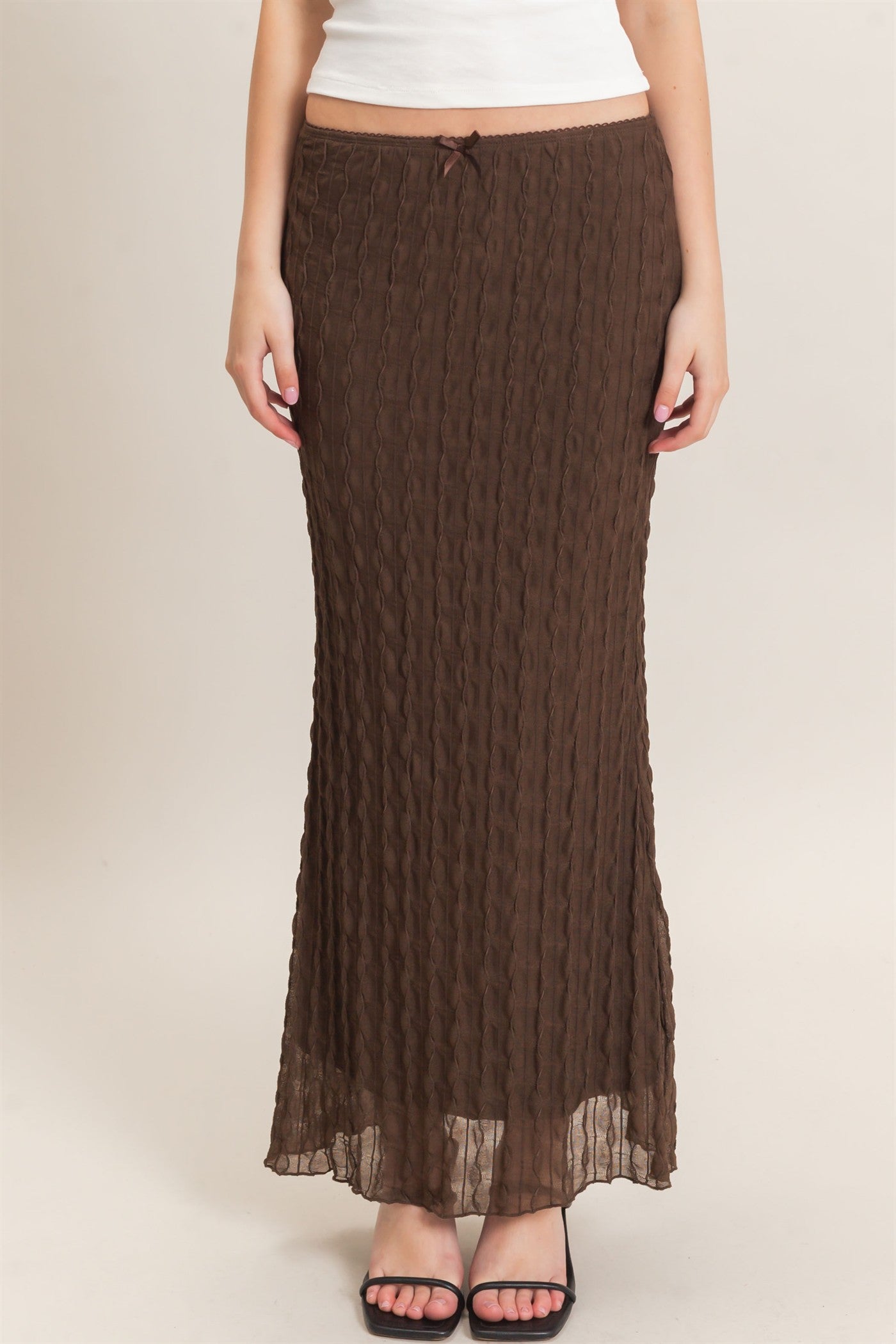 Wholesale Textured Maxi Skirt Skirts HF26F074 BROWN HYFVE