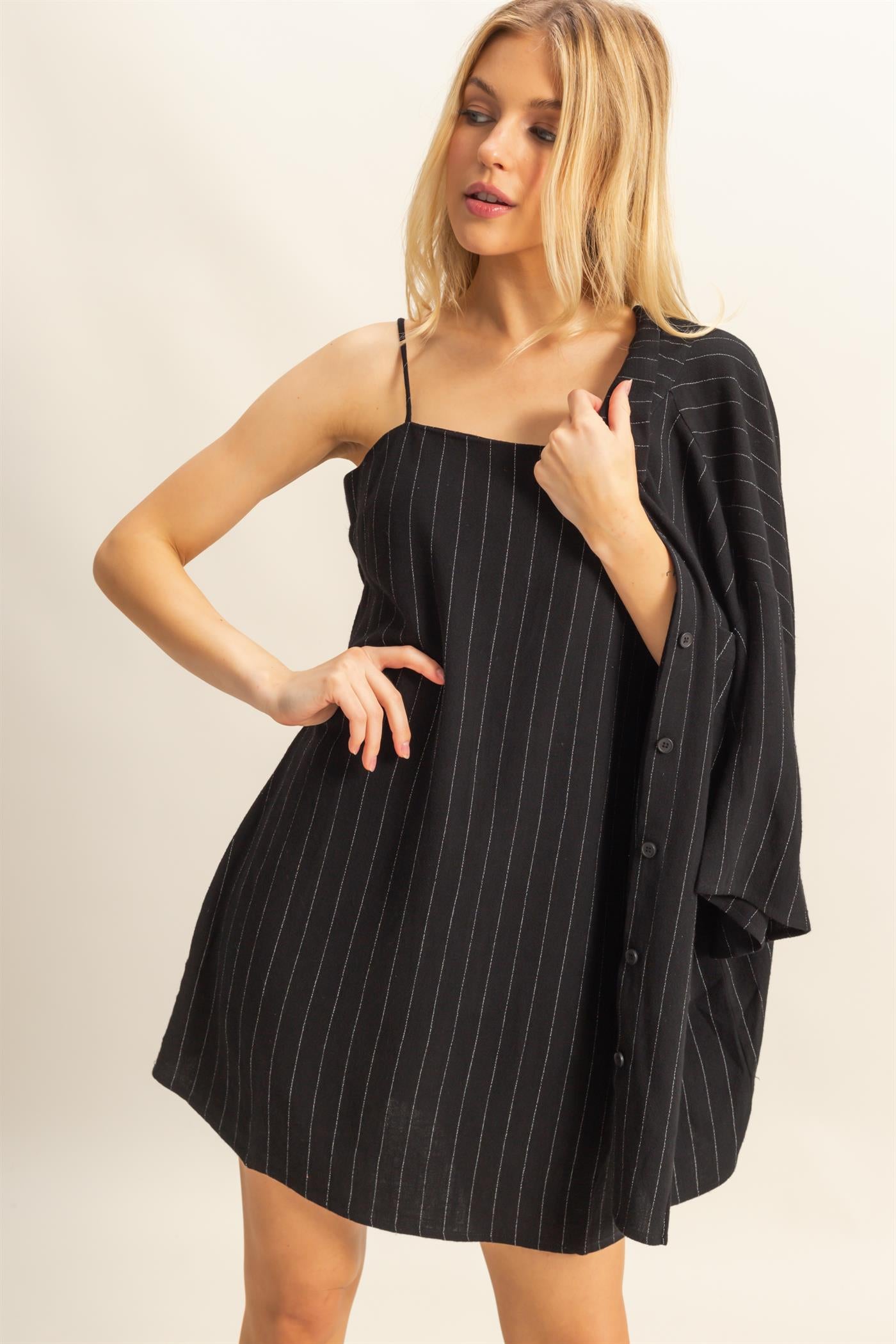 Wholesale Stripe Shirt And Dress Set Clothing HF25E086-SET BLACK HYFVE