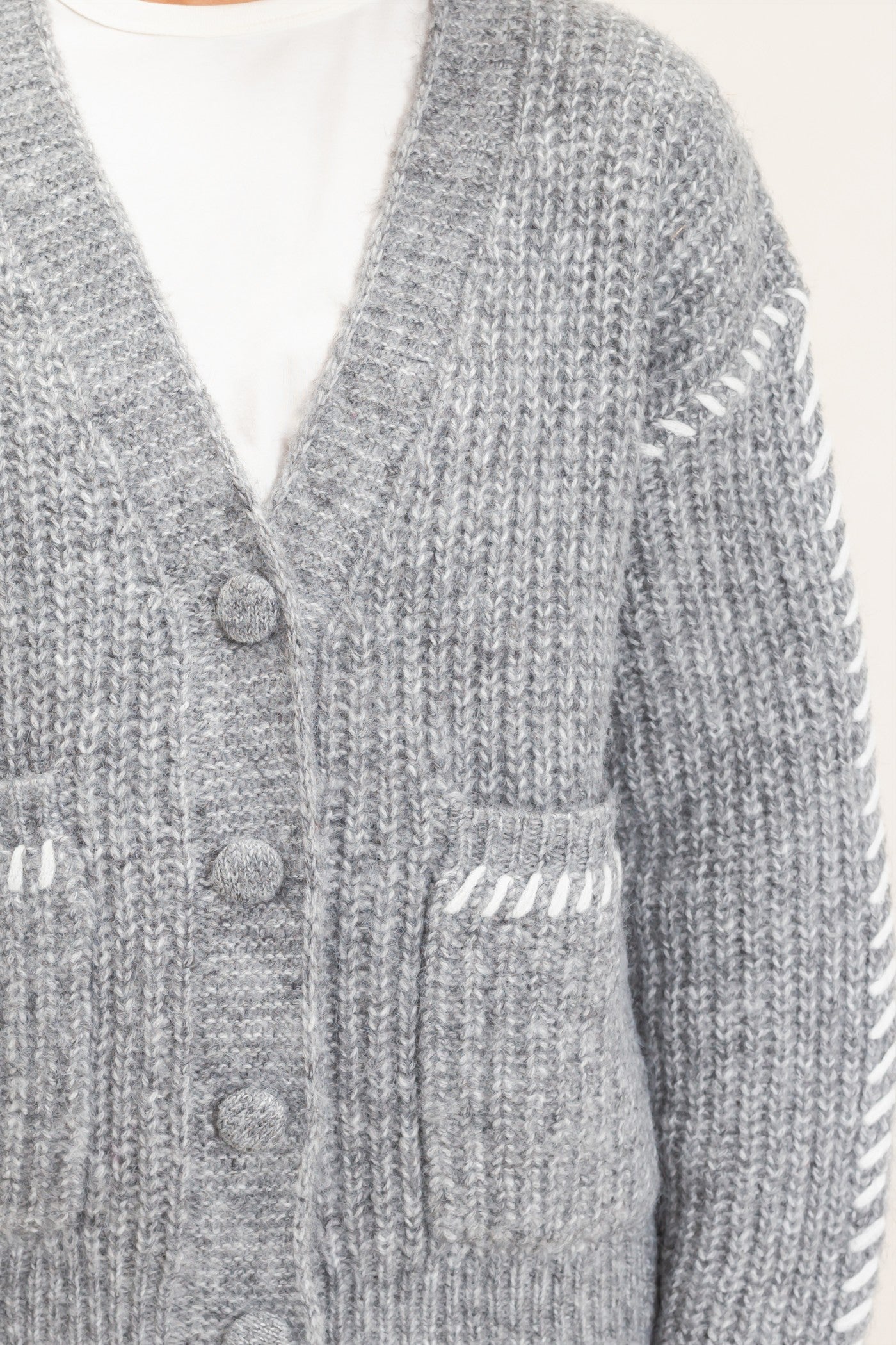 Wholesale Blanket Stitch Oversized Sweater Cardigan Cardigans DZ26E296 HEATHER GRAY DOUBLE ZERO